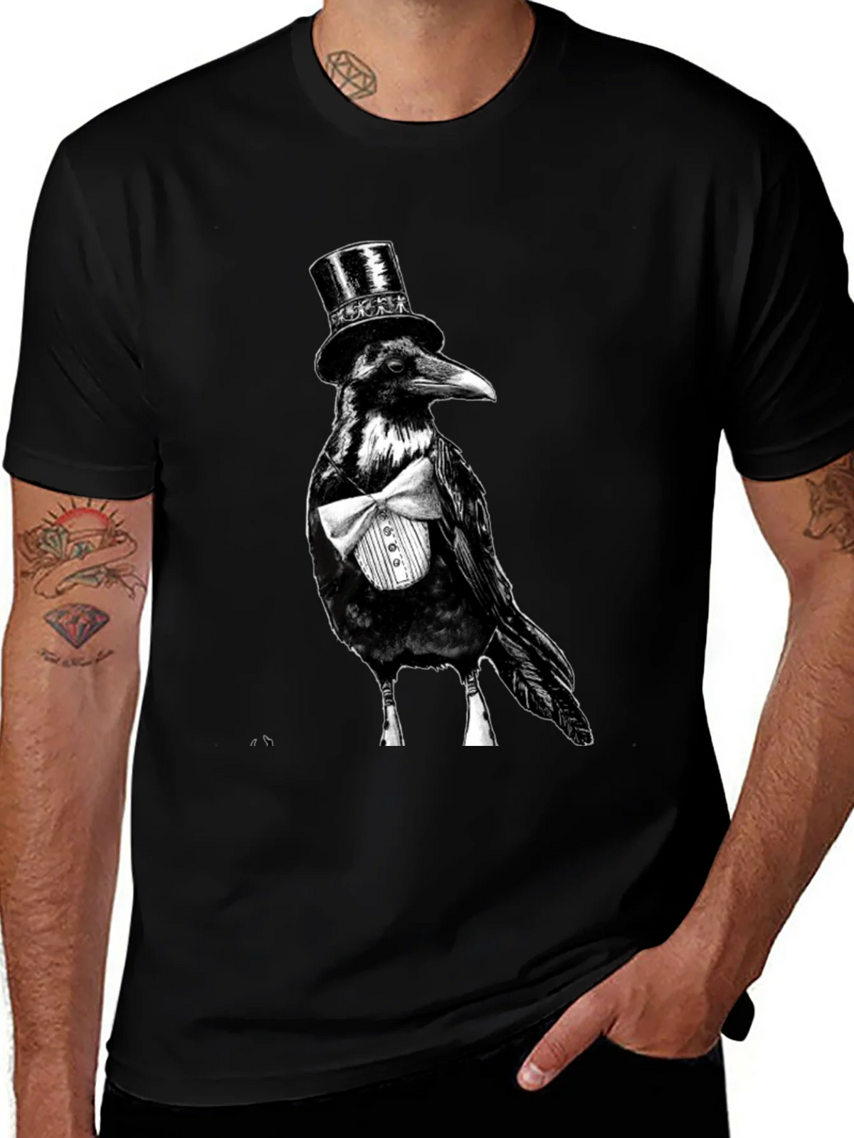 Raven Tuxedo Graphic Tee - Dapper Bird Black T-Shirt