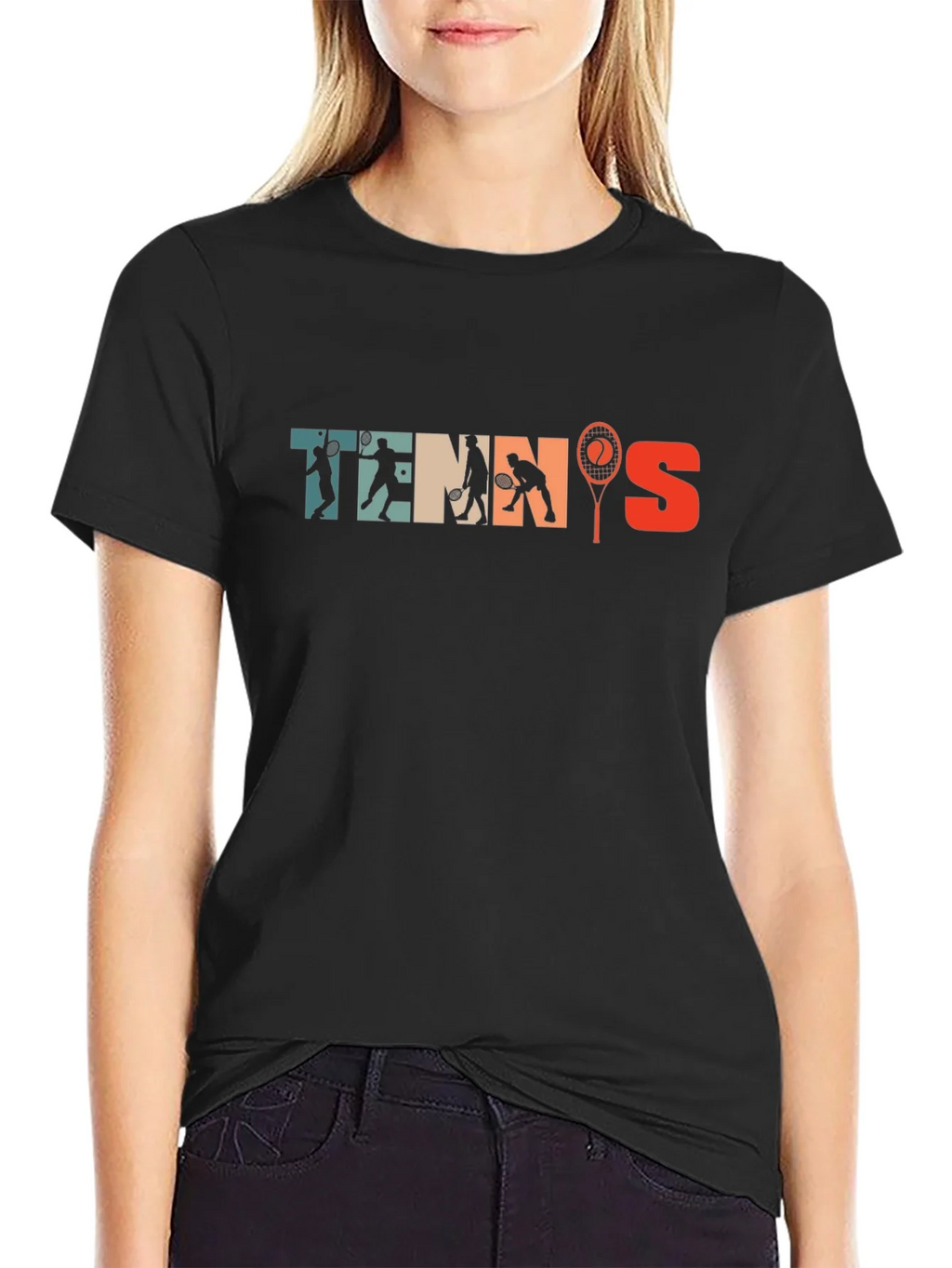 Retro Tennis Graphic Tee - Vintage Style Black T-Shirt product image 2