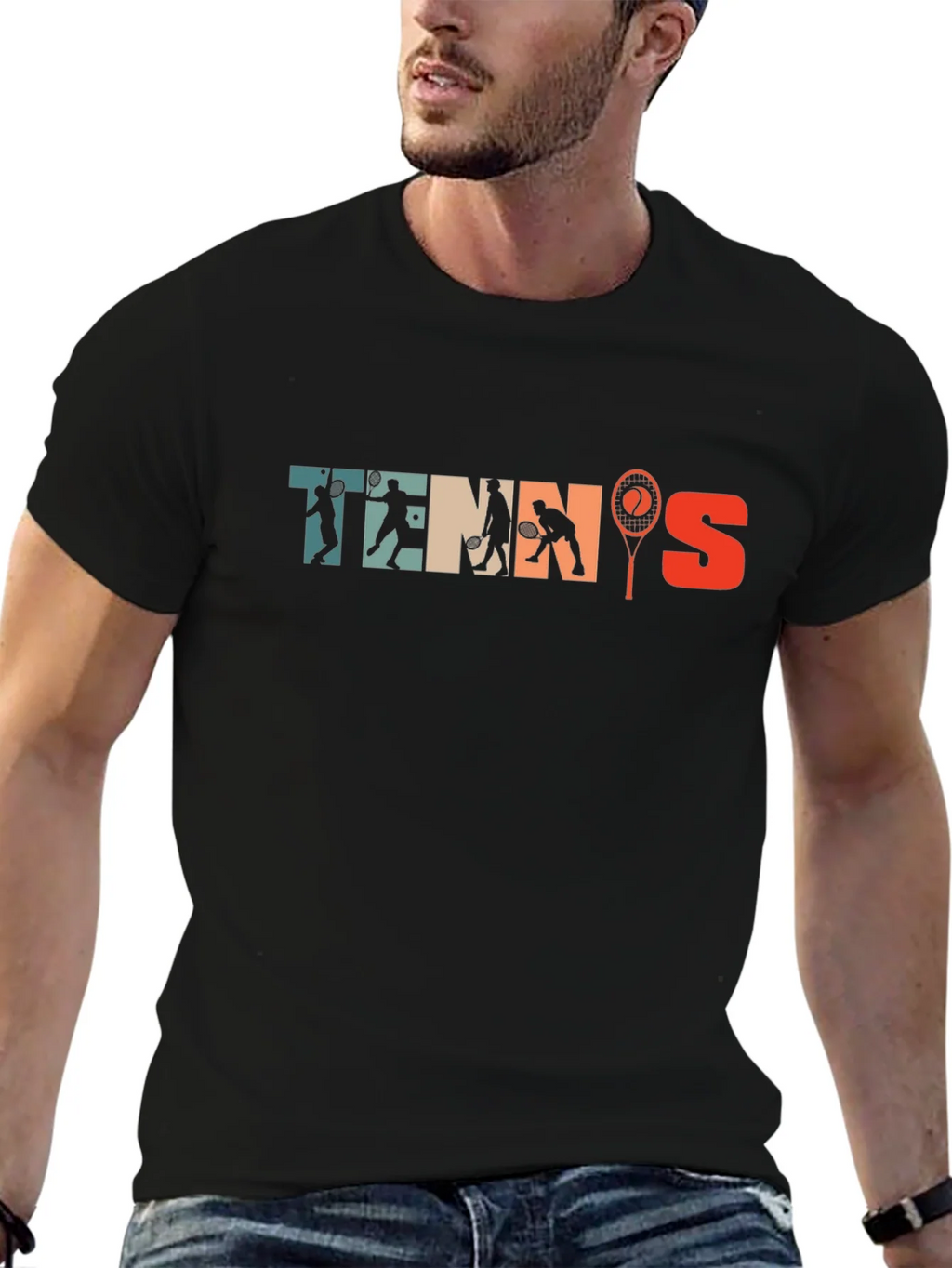 Retro Tennis Graphic Tee - Vintage Style Black T-Shirt product image 6