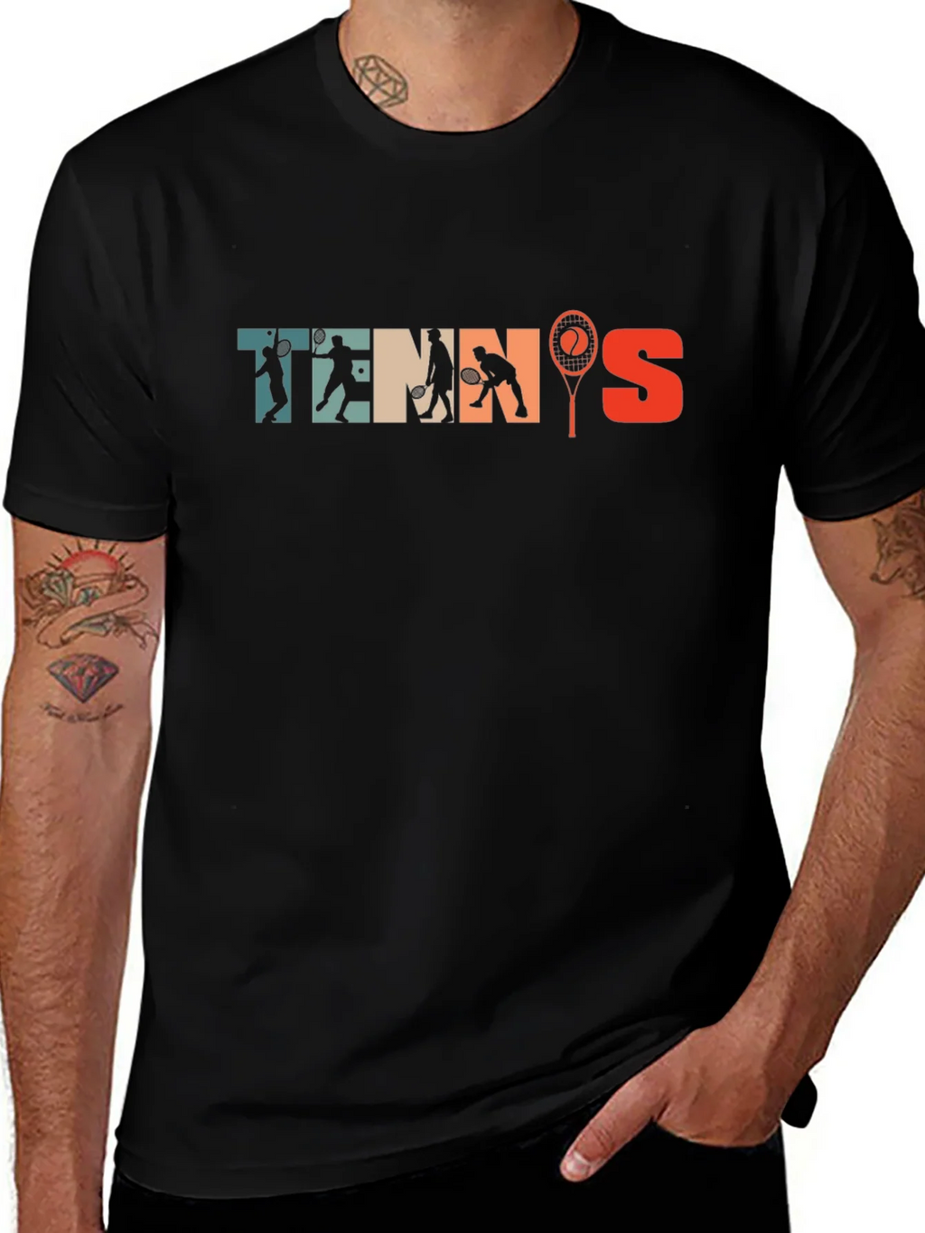 Retro Tennis Graphic Tee - Vintage Style Black T-Shirt product image 1