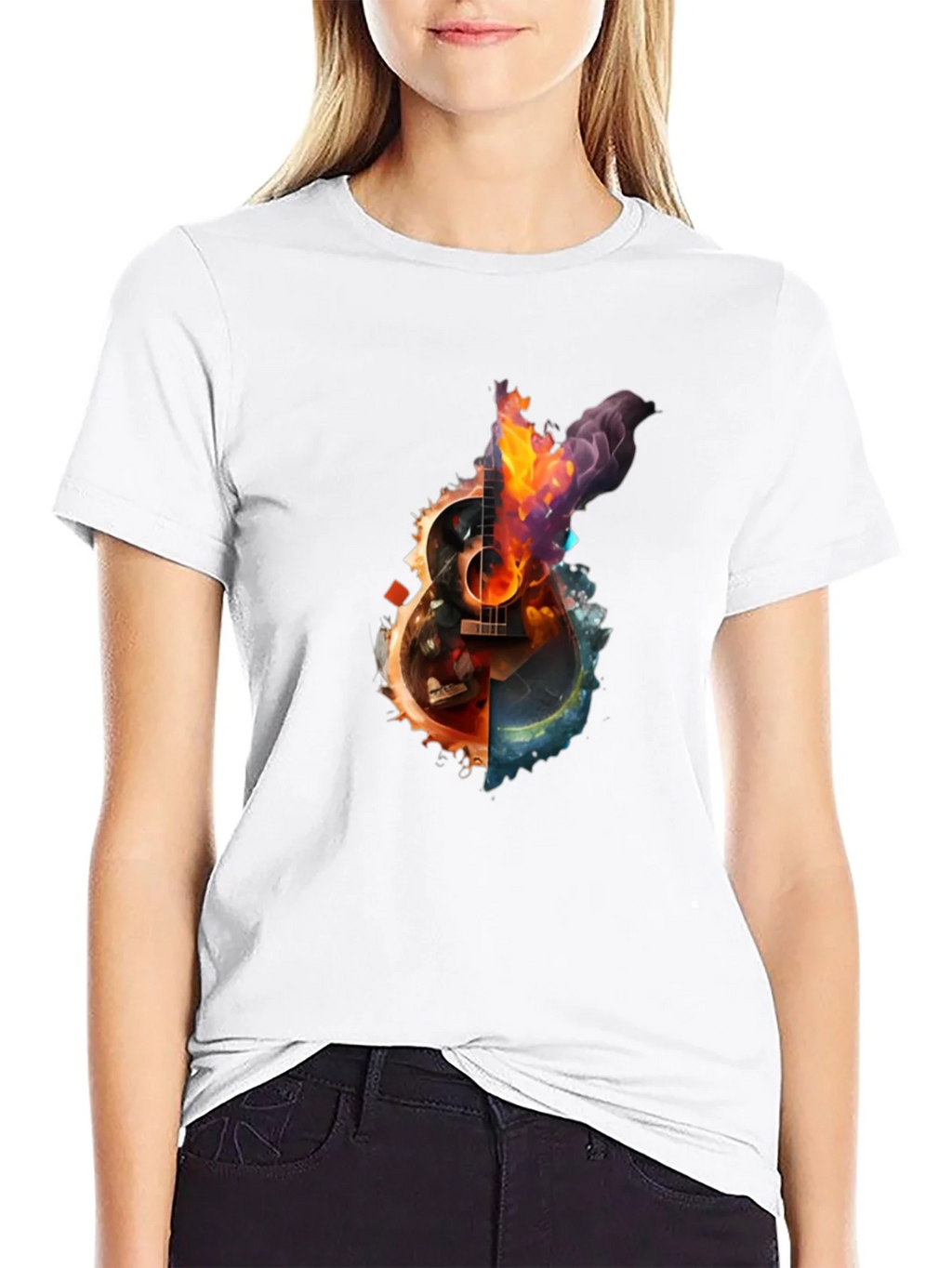Fiery Guitar Graphic Print T-Shirt product image 8