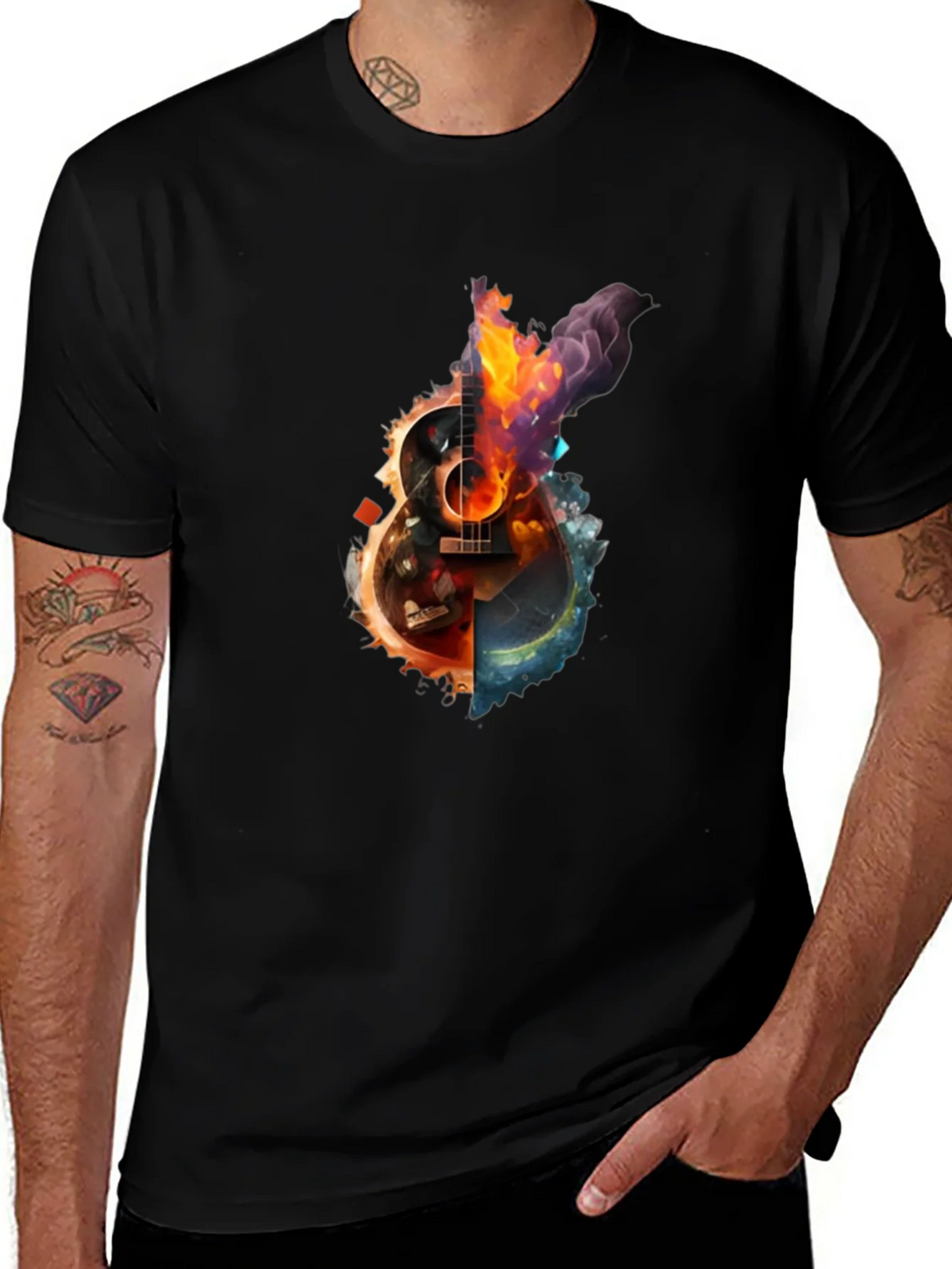 Fiery Guitar Graphic Print T-Shirt product image 1