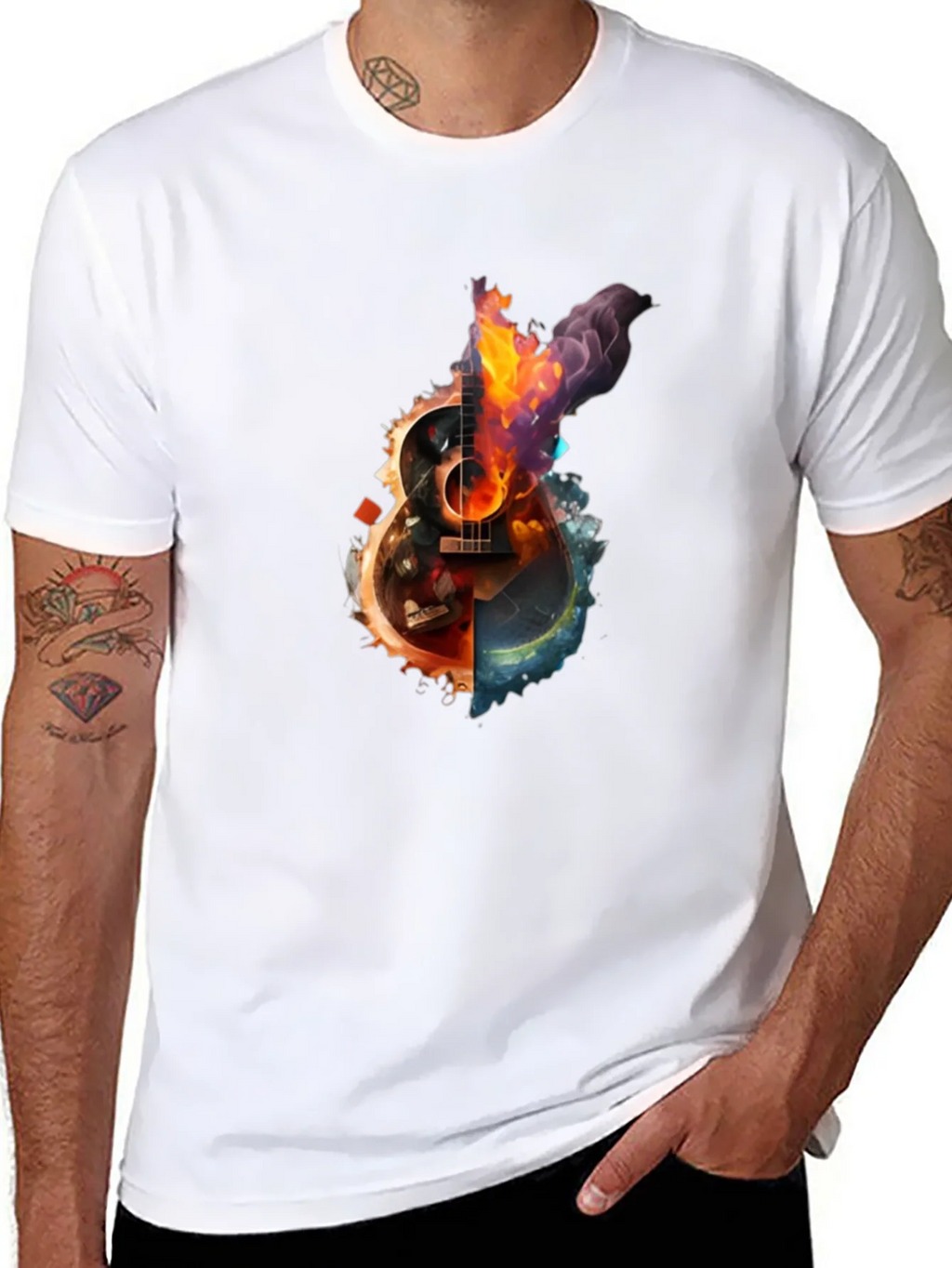Fiery Guitar Graphic Print T-Shirt product image 7