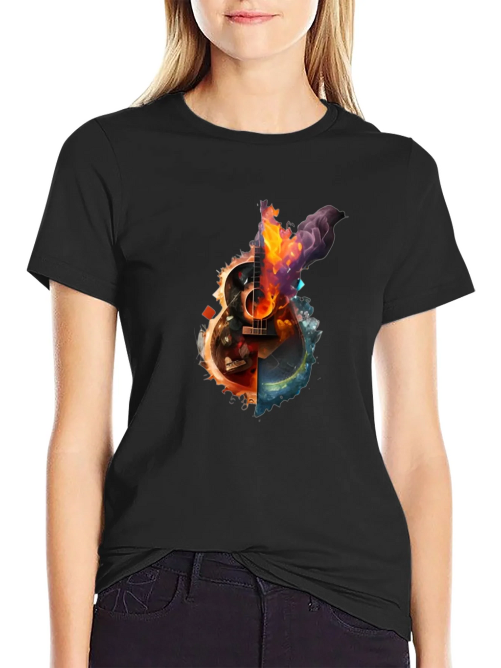 Fiery Guitar Graphic Print T-Shirt product image 2