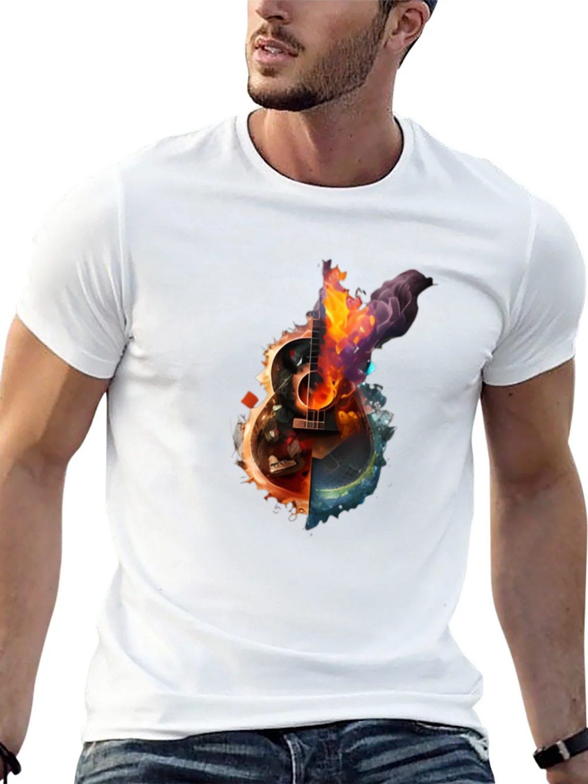 Fiery Guitar Graphic Print T-Shirt product image 12
