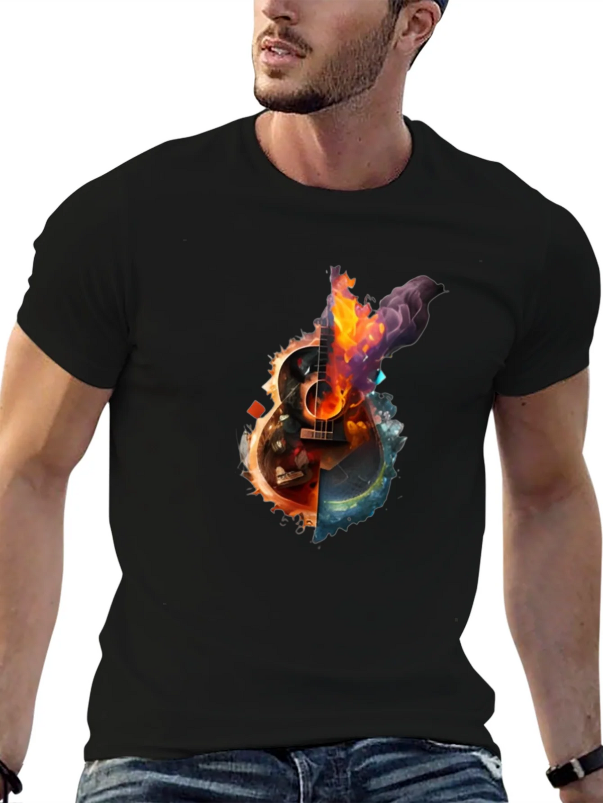 Fiery Guitar Graphic Print T-Shirt product image 6