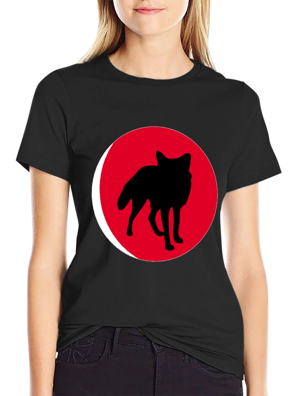 Red Wolf Silhouette Black T-Shirt product image 1