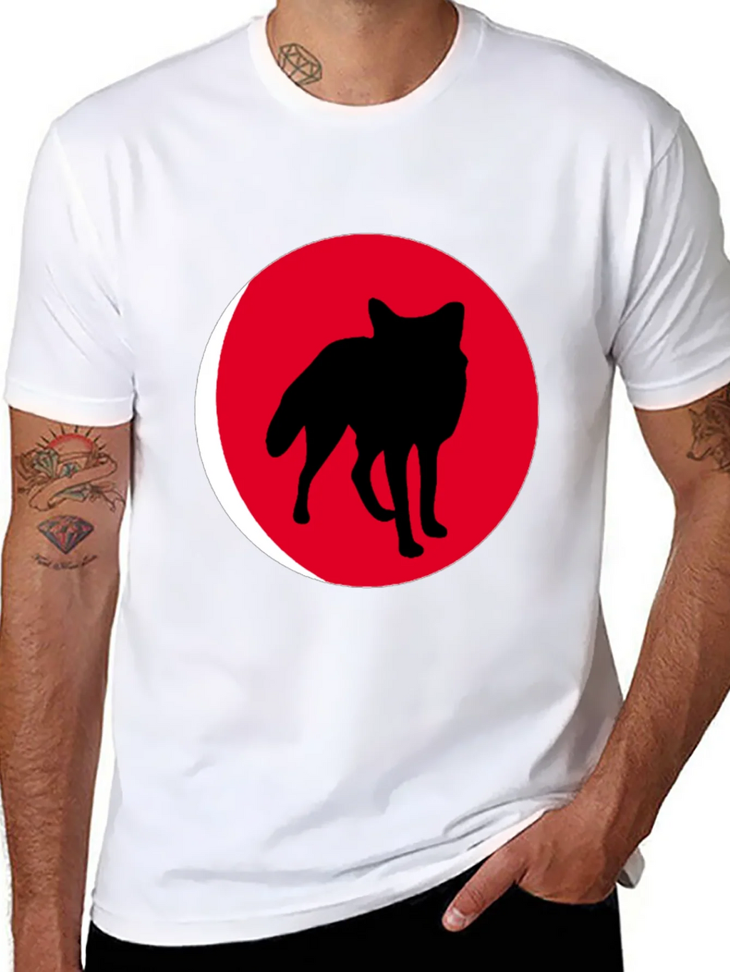Red Wolf Silhouette Black T-Shirt product image 6