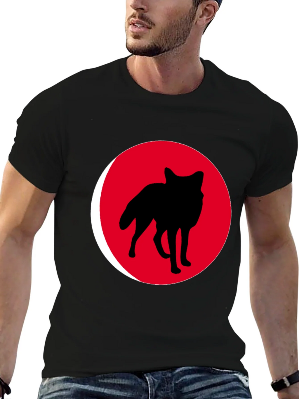 Red Wolf Silhouette Black T-Shirt product image 5