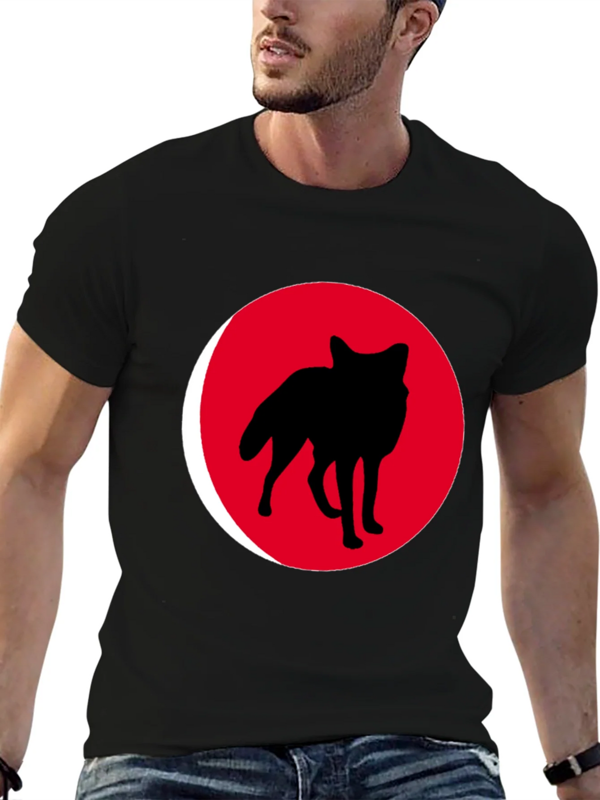 Red Wolf Silhouette Black T-Shirt product image 5