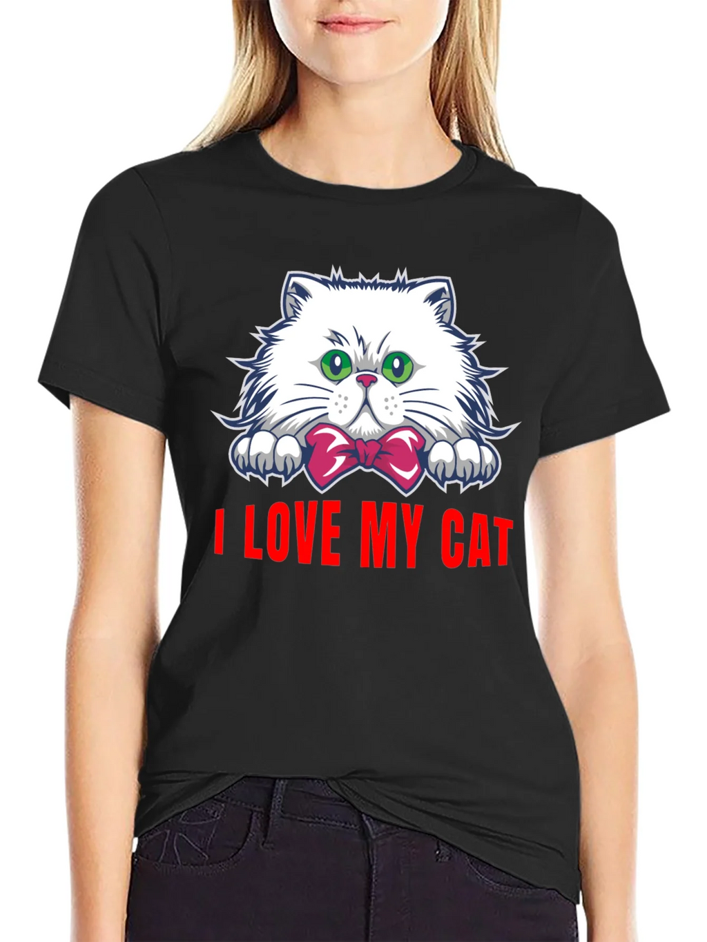 I Love My Cat Graphic Tee - Black Cotton T-Shirt product image 2