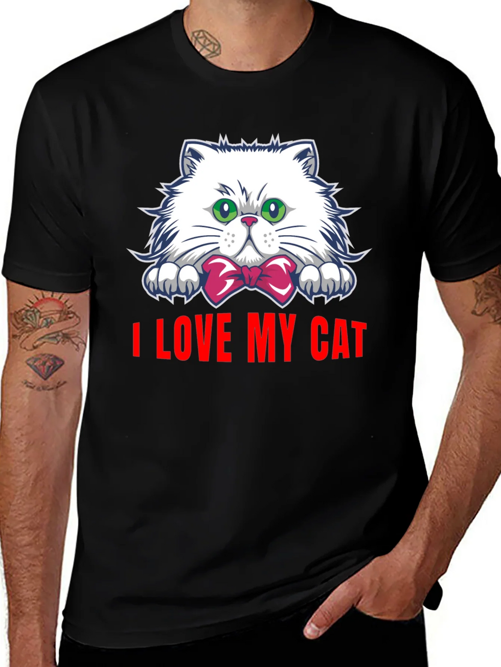 I Love My Cat Graphic Tee - Black Cotton T-Shirt product image 1
