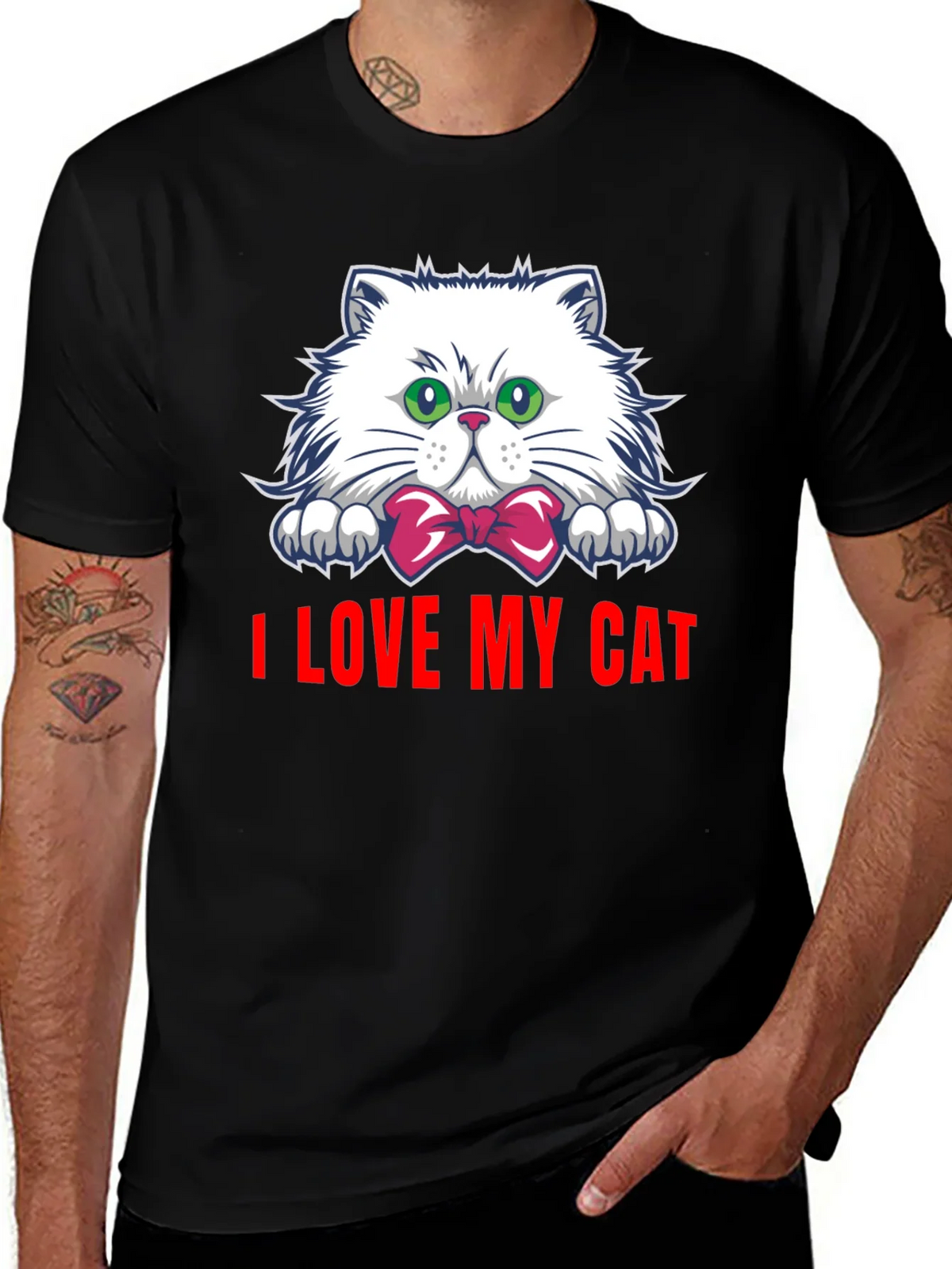I Love My Cat Graphic Tee - Black Cotton T-Shirt product image 1