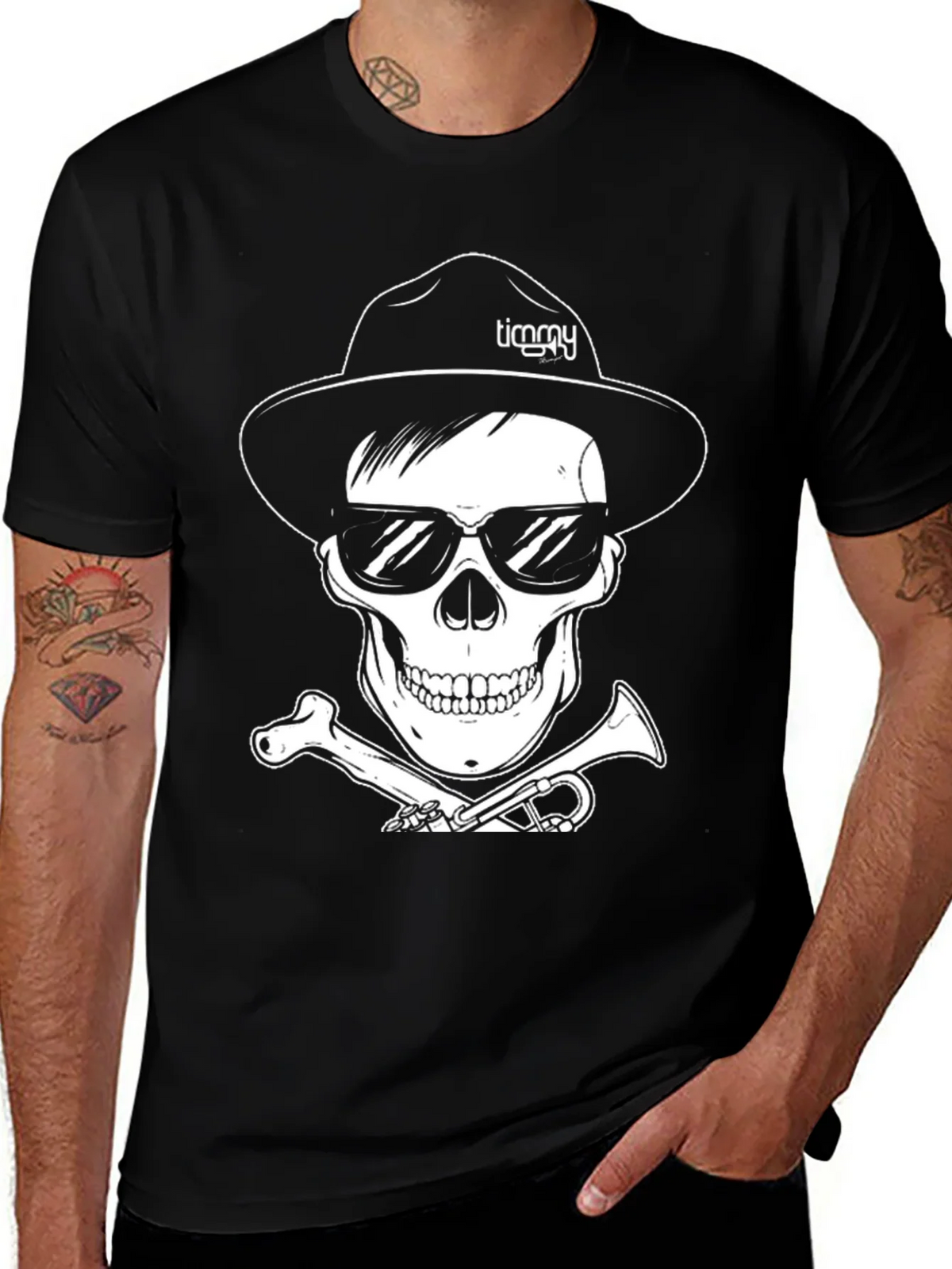 Skull with Hat & Sunglasses Graphic Tee