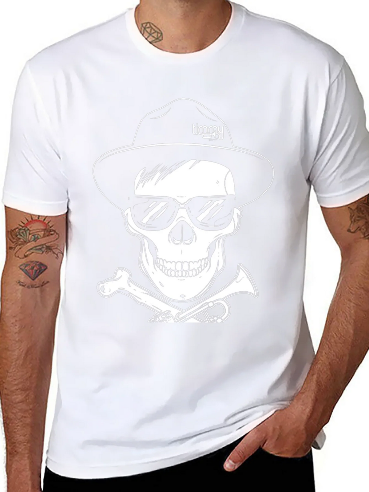 Skull with Hat & Sunglasses Graphic Tee