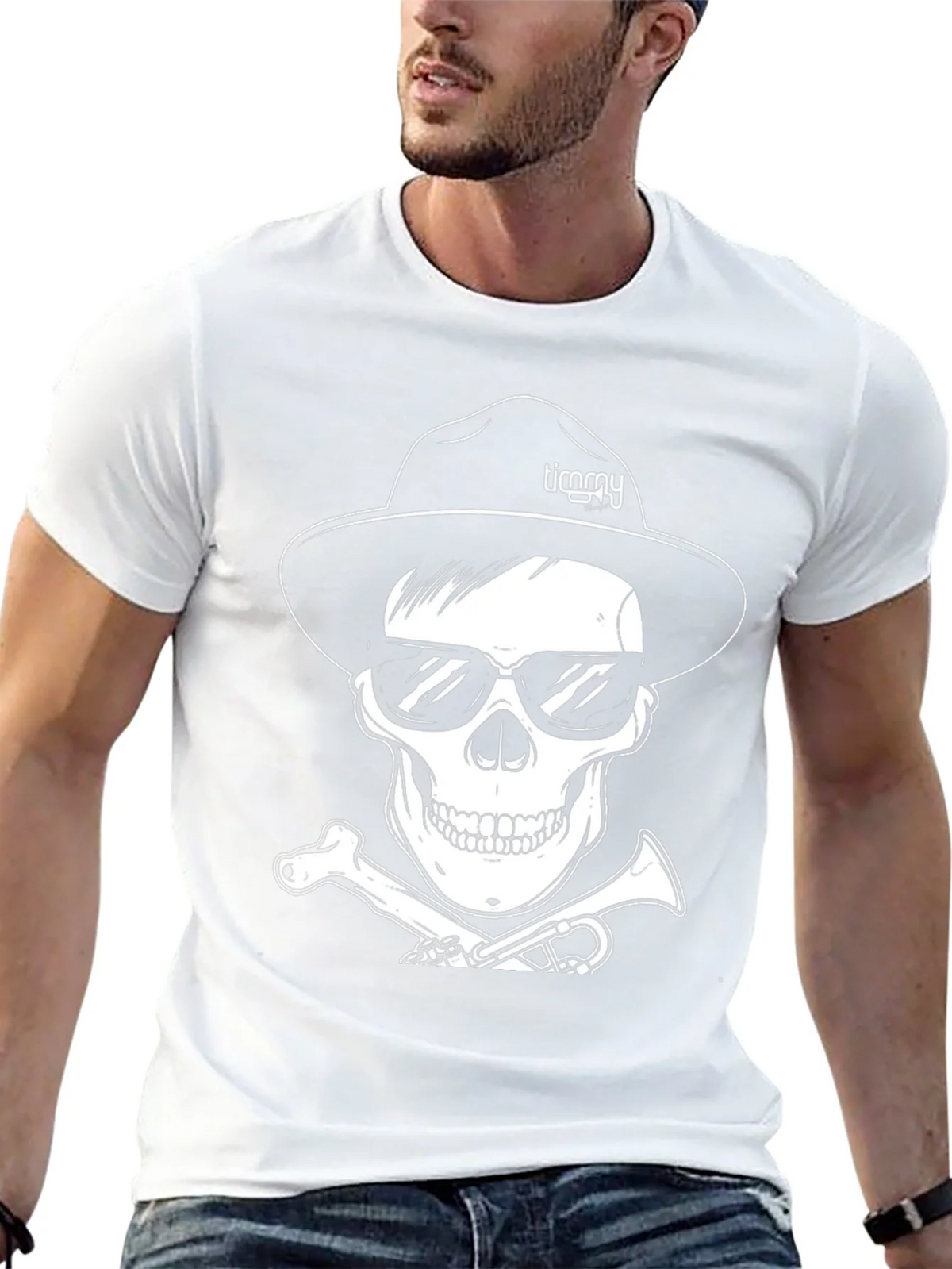 Skull with Hat & Sunglasses Graphic Tee