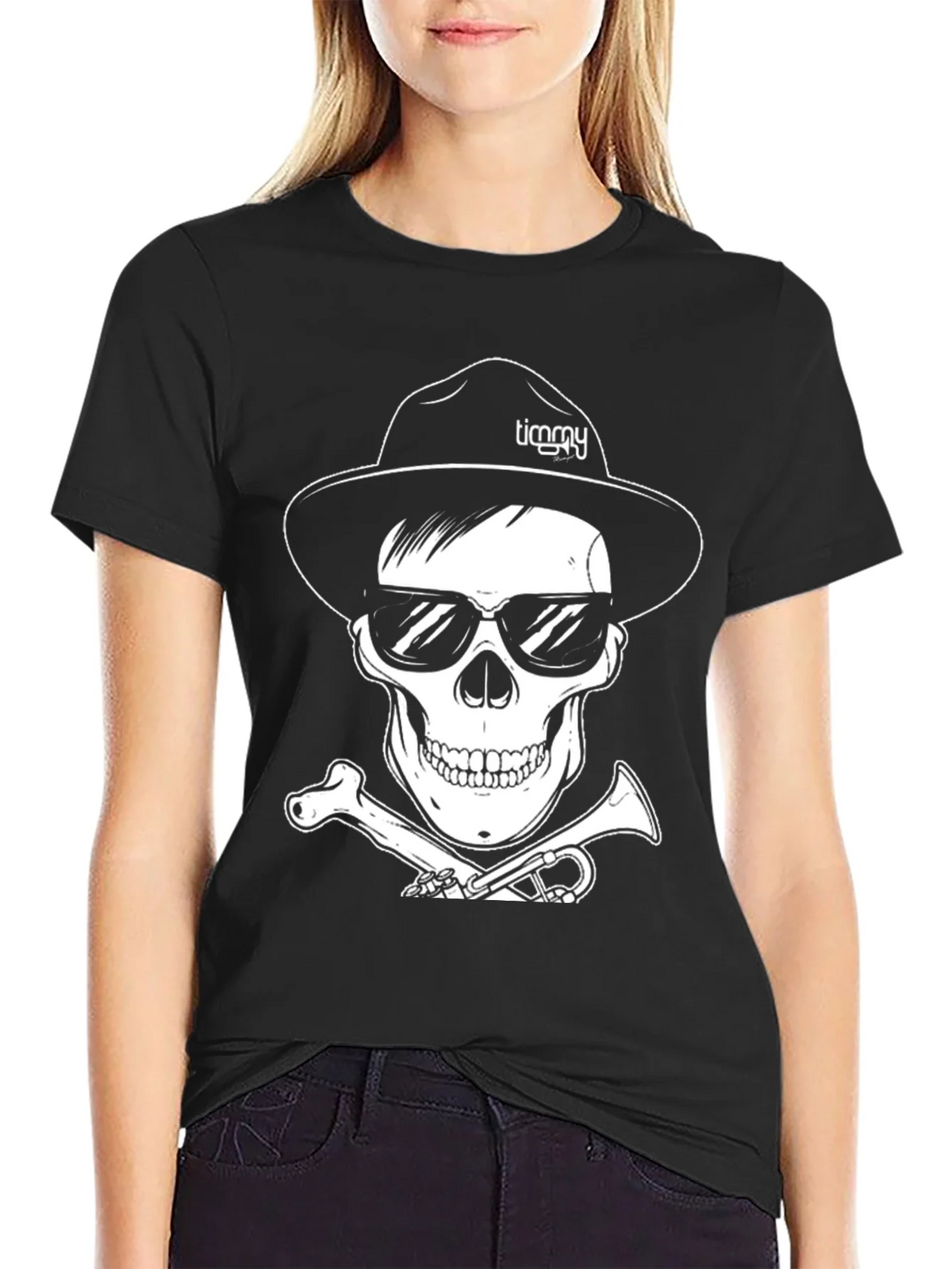 Skull with Hat & Sunglasses Graphic Tee