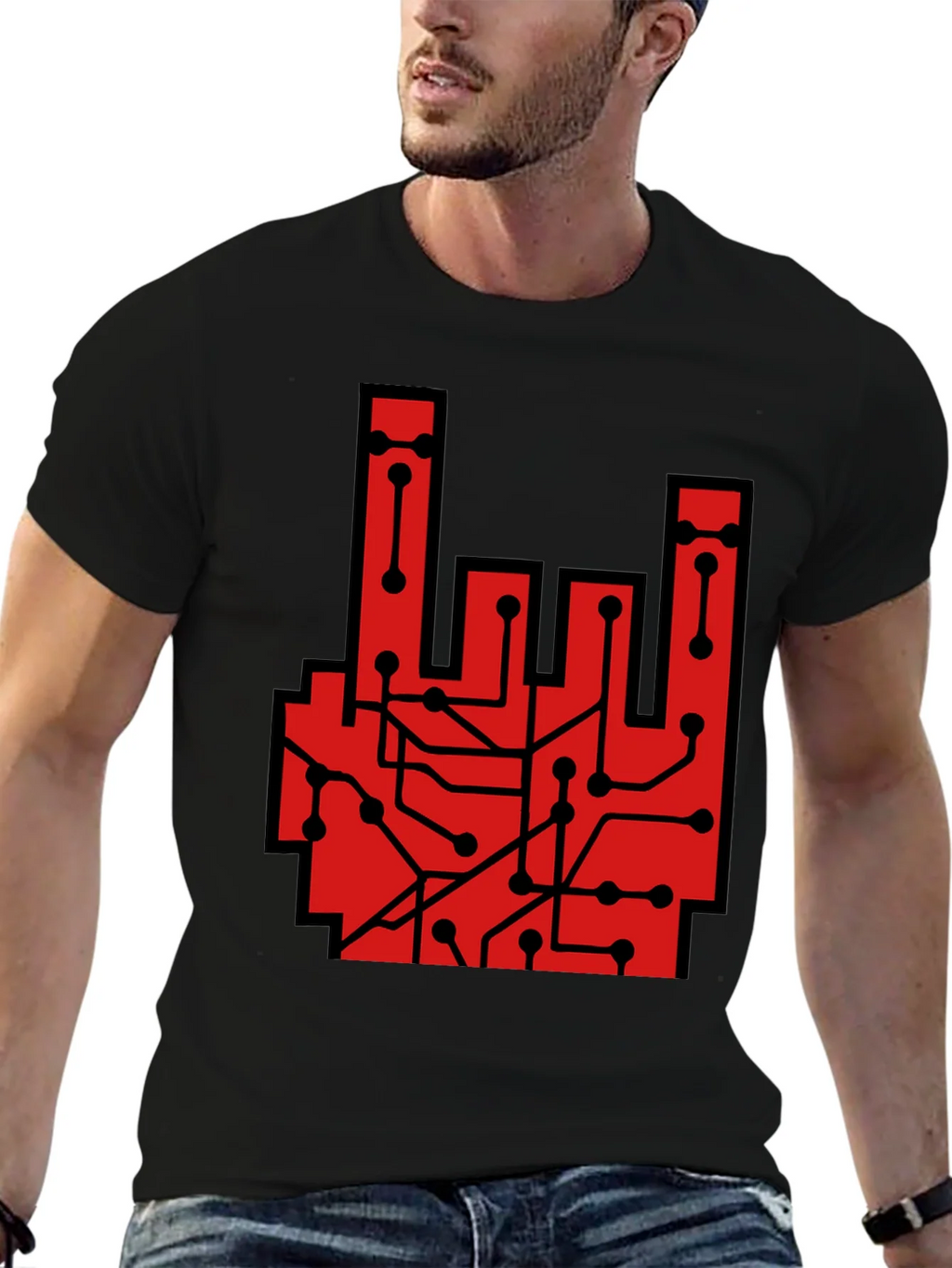 Rock On Circuit Board T-Shirt - Black product image 6