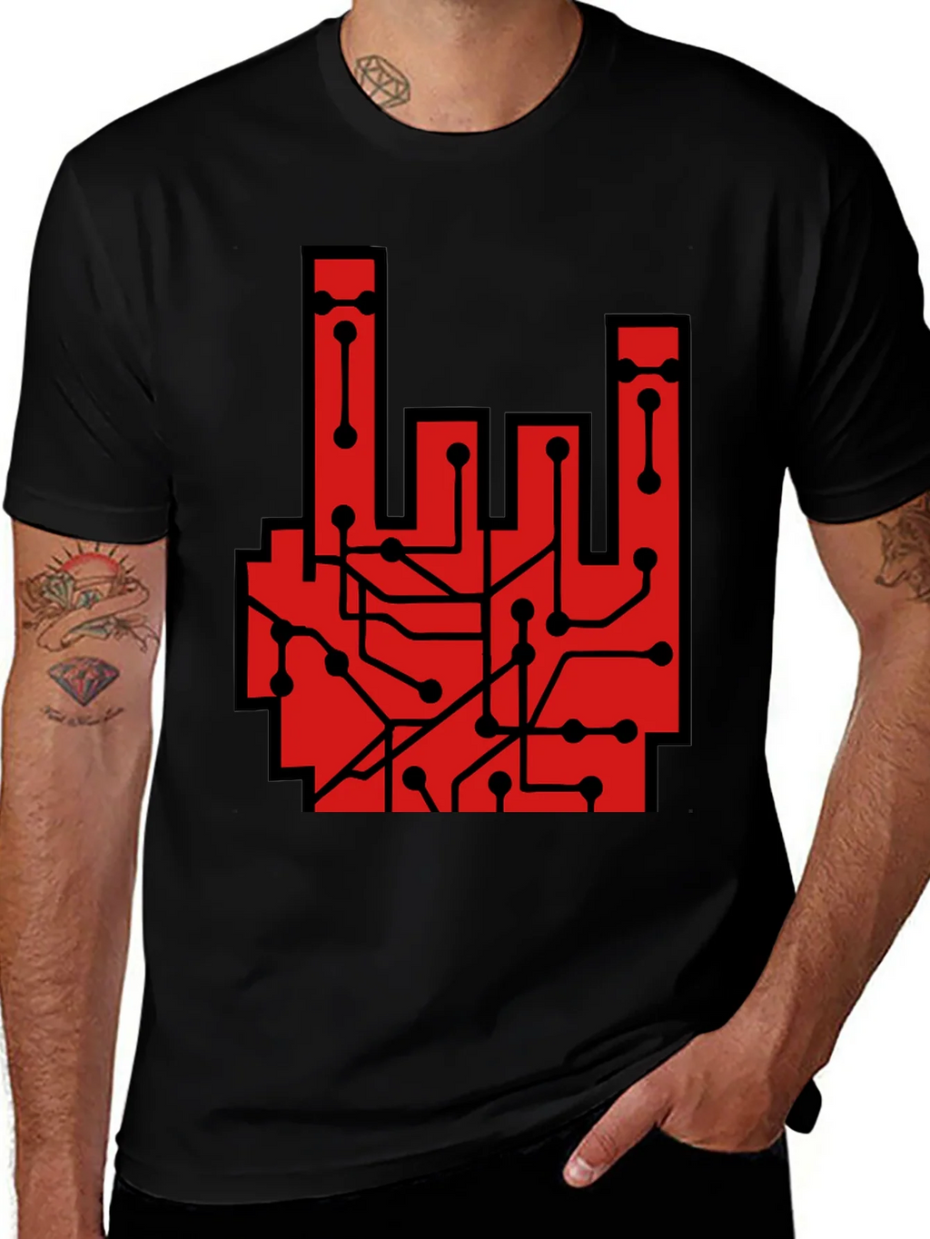 Rock On Circuit Board T-Shirt - Black product image 1