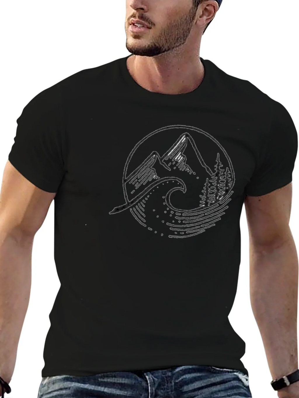 Mountain Wave Graphic Tee - Black Cotton T-Shirt product image 6