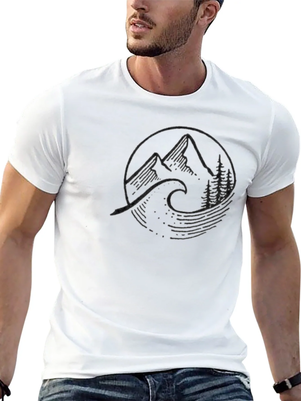 Mountain Wave Graphic Tee - Black Cotton T-Shirt product image 12