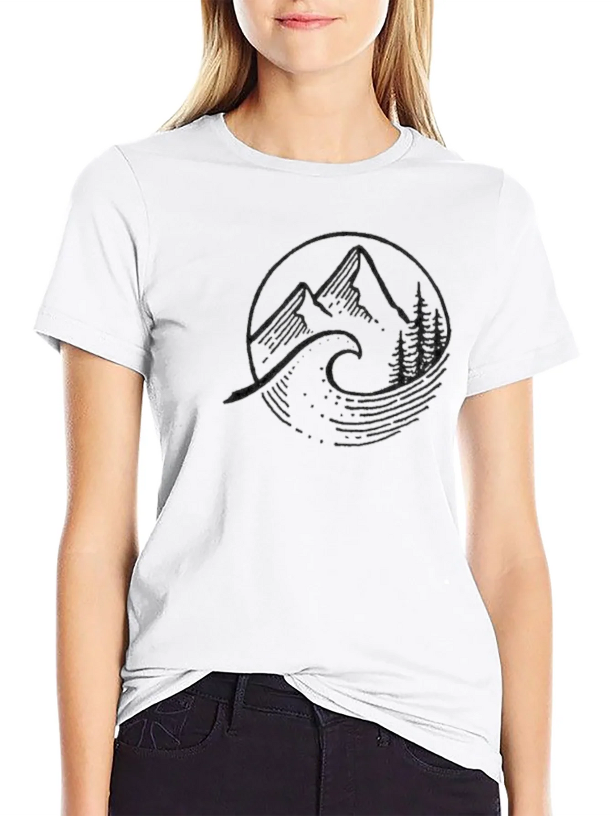 Mountain Wave Graphic Tee - Black Cotton T-Shirt product image 8