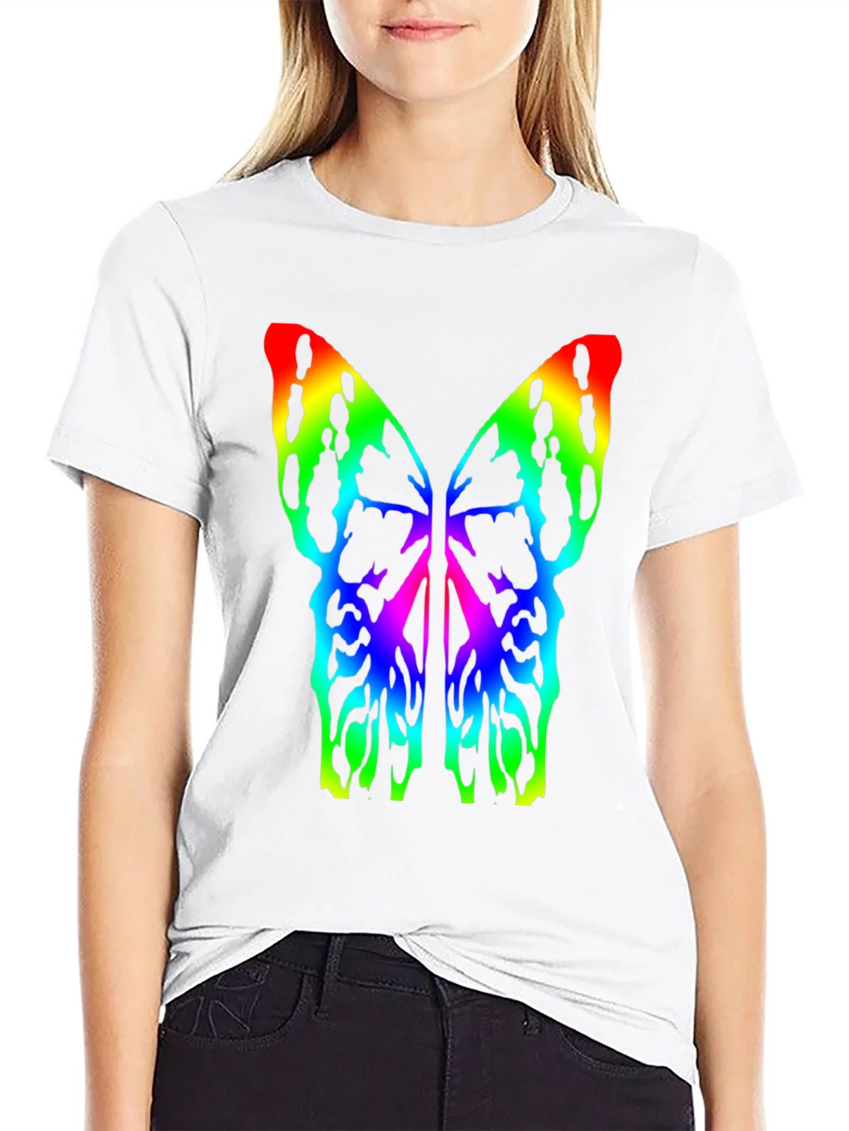 Rainbow Butterfly Wings Black T-Shirt product image 6