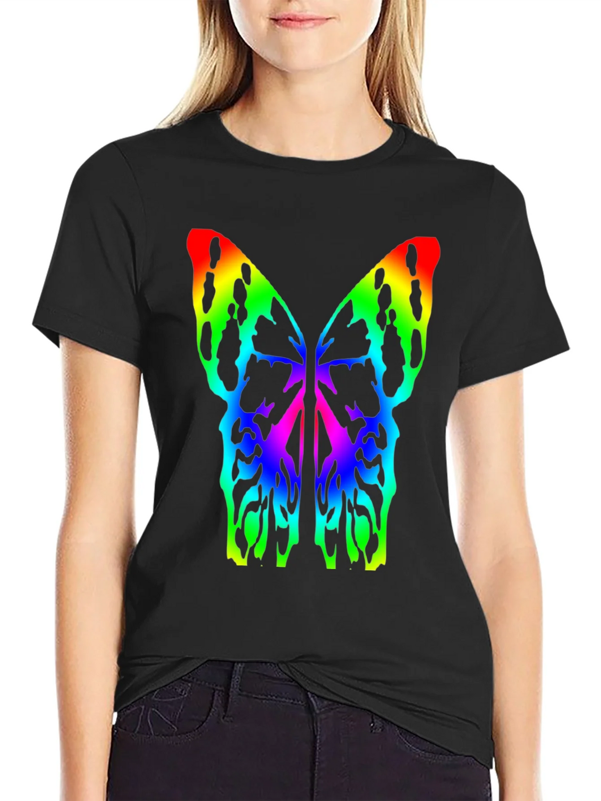 Rainbow Butterfly Wings Black T-Shirt product image 2