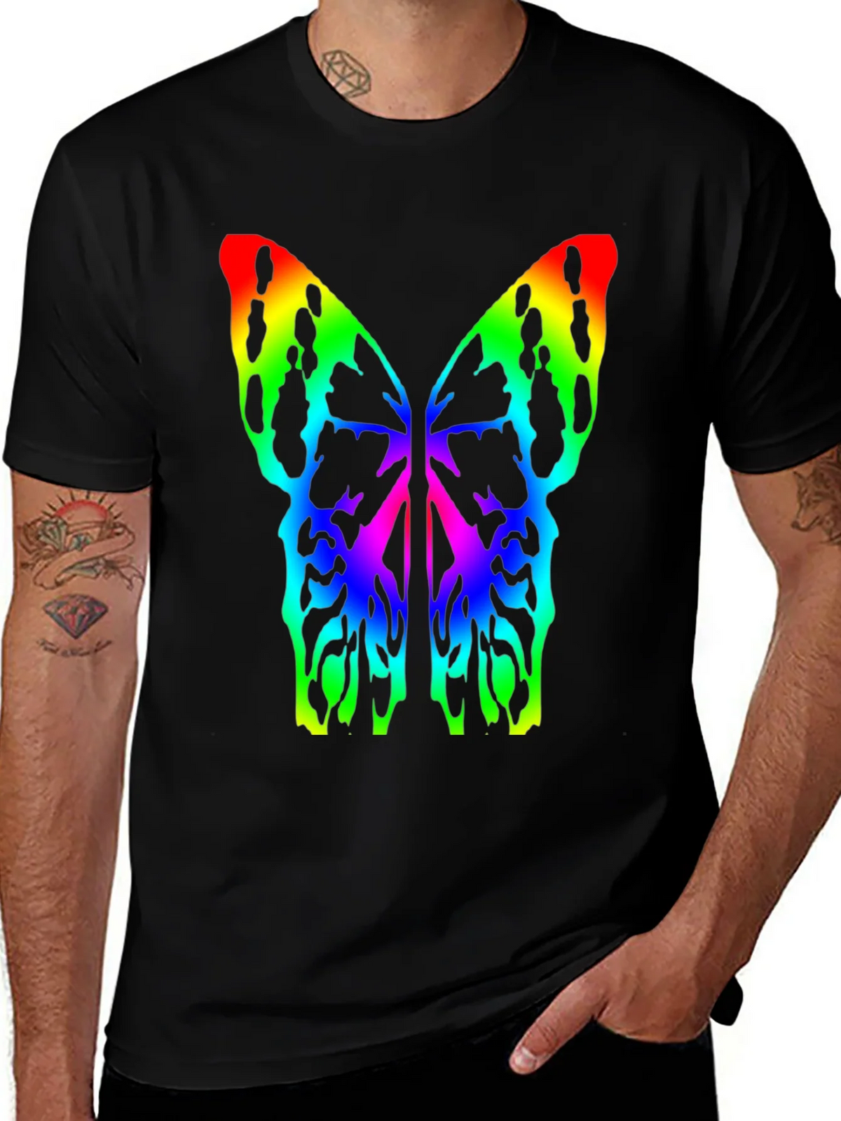 Rainbow Butterfly Wings Black T-Shirt product image 1