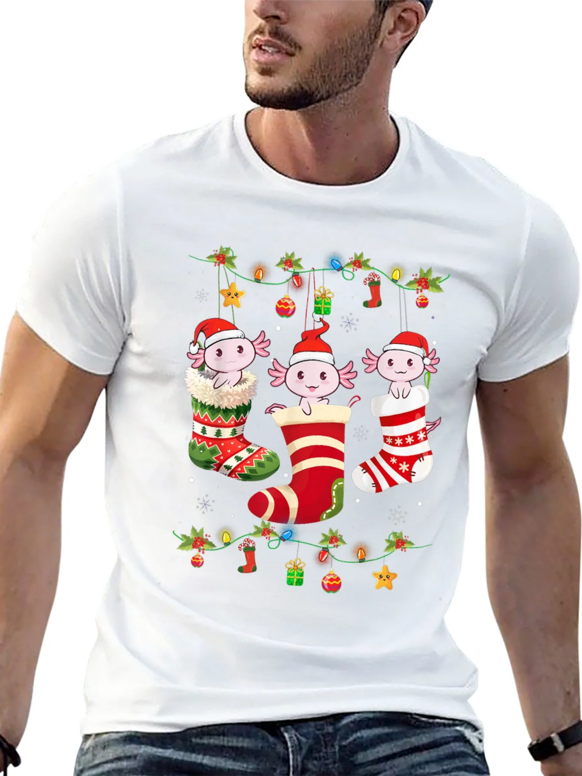 Christmas Axolotl Stocking T-Shirt product image 12