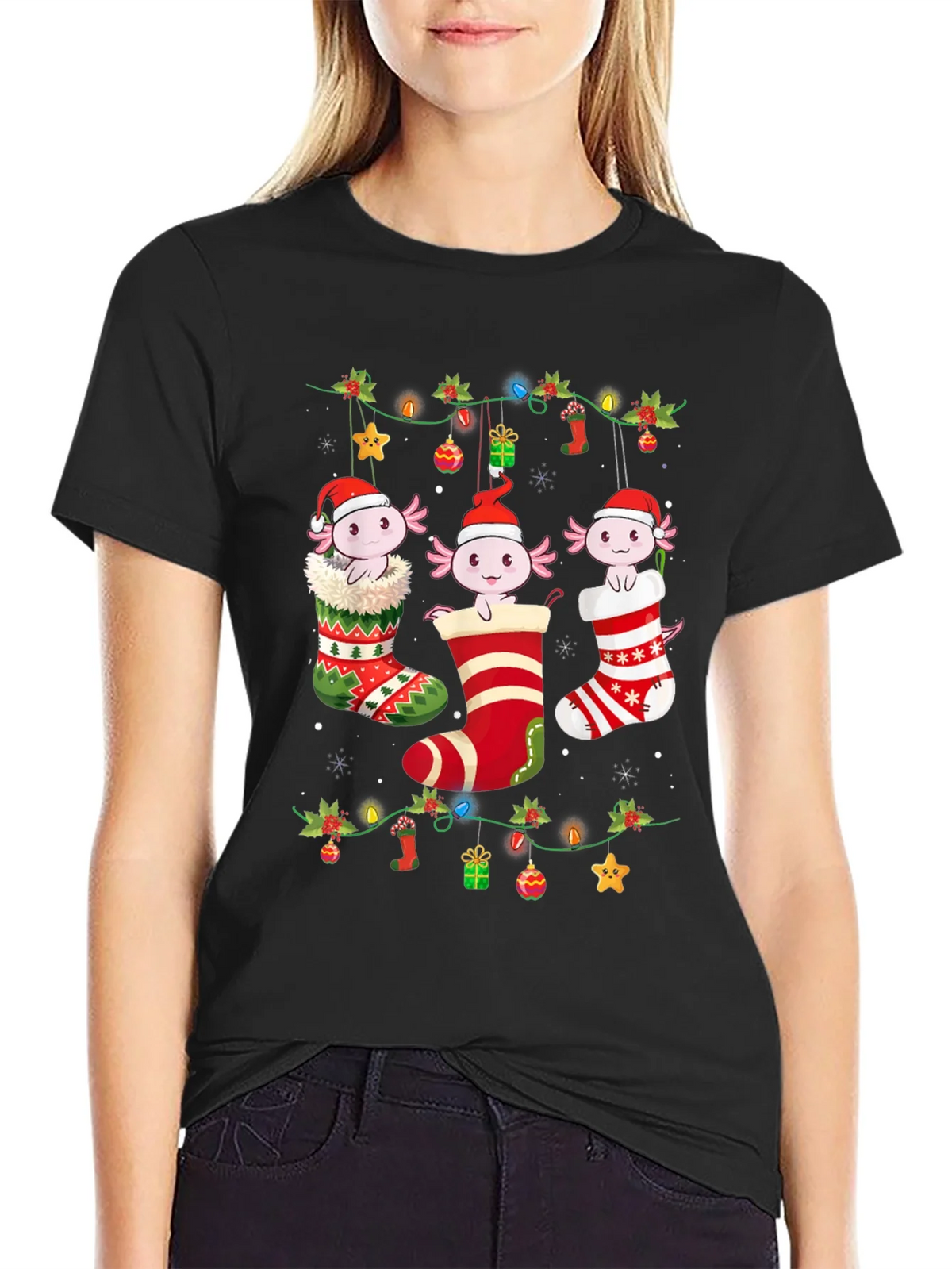 Christmas Axolotl Stocking T-Shirt product image 2