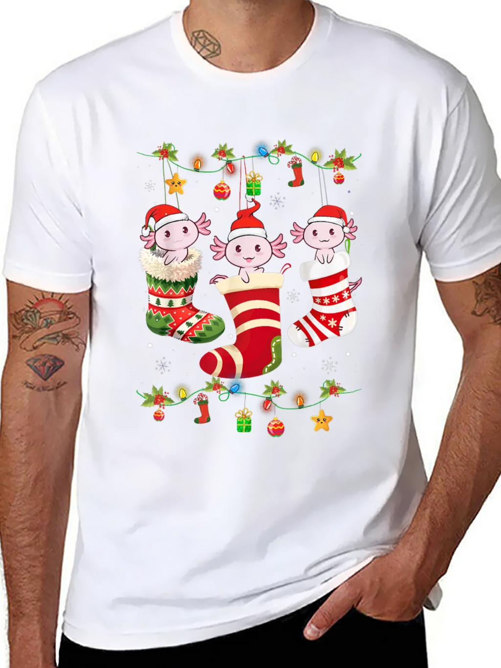 Christmas Axolotl Stocking T-Shirt product image 7