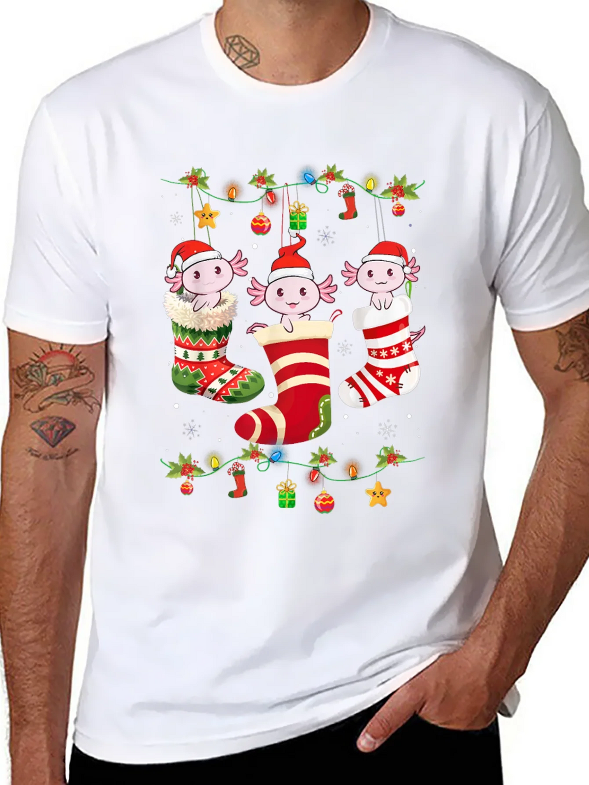 Christmas Axolotl Stocking T-Shirt product image 7