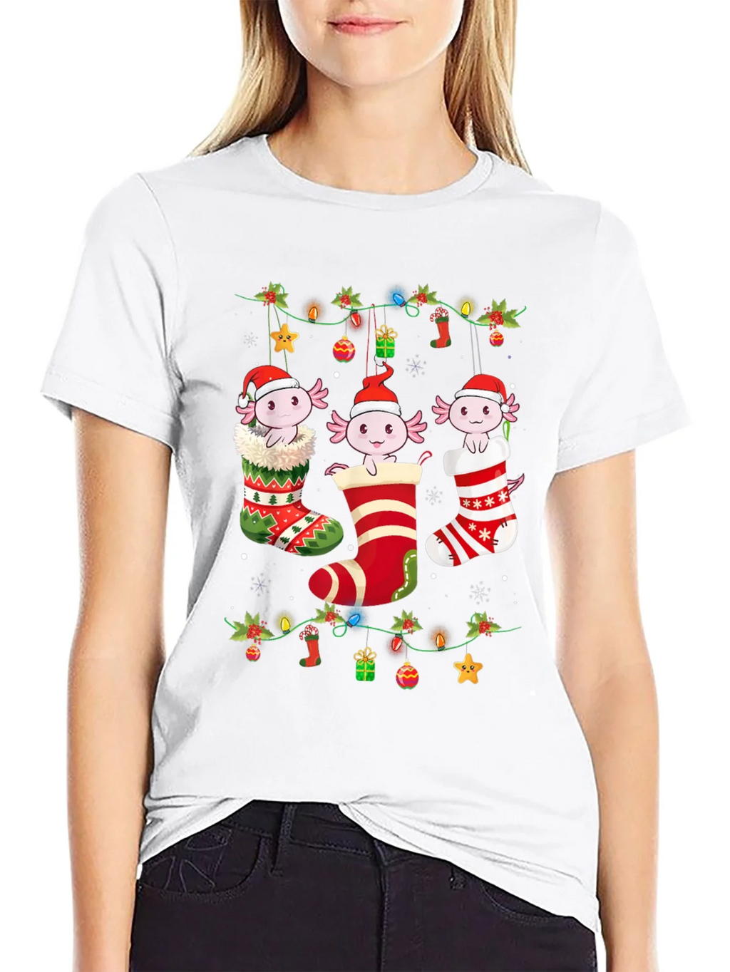 Christmas Axolotl Stocking T-Shirt product image 8