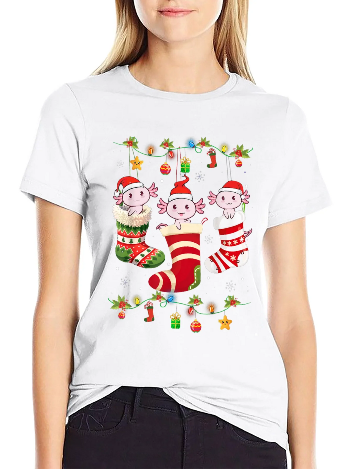 Christmas Axolotl Stocking T-Shirt product image 8