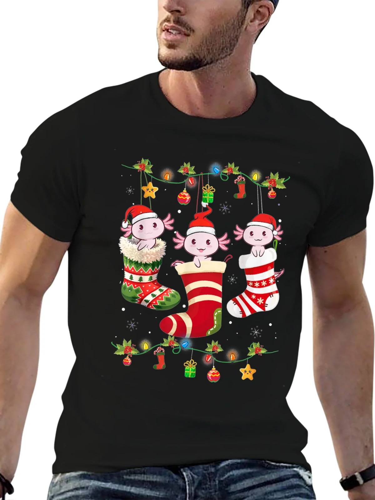 Christmas Axolotl Stocking T-Shirt product image 6