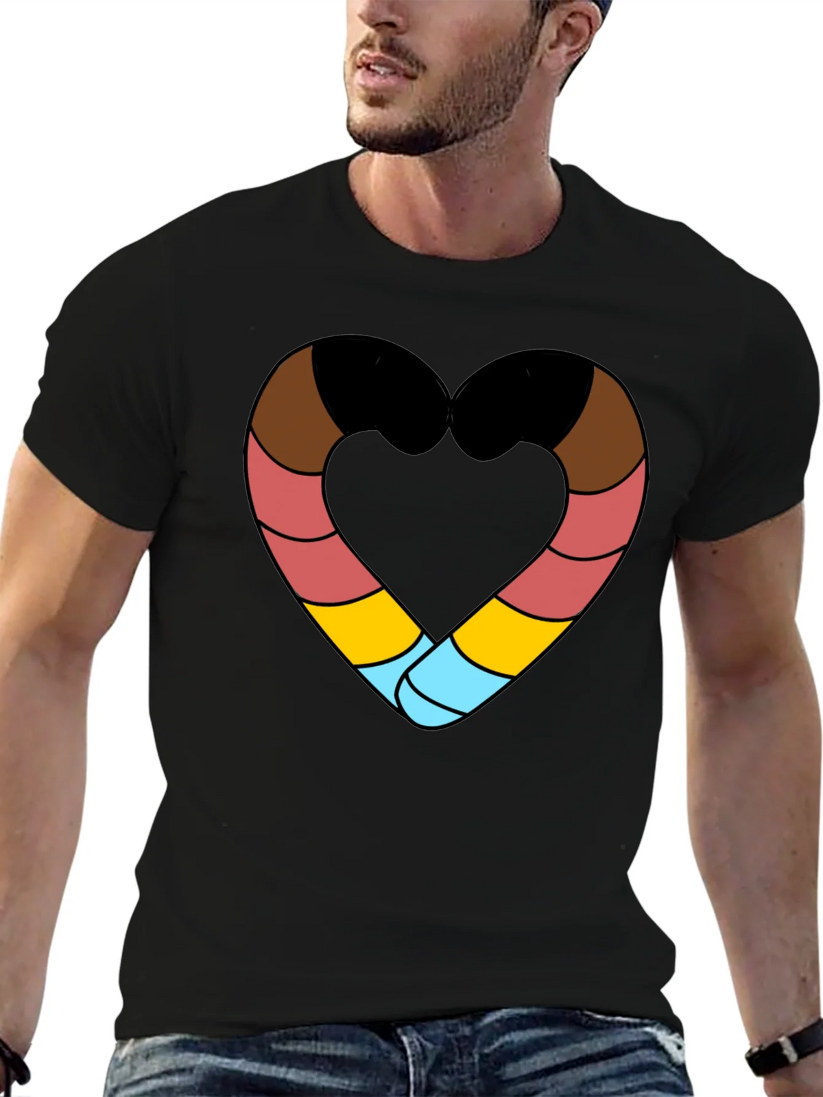 Striped Heart Graphic Black T-Shirt product image 6