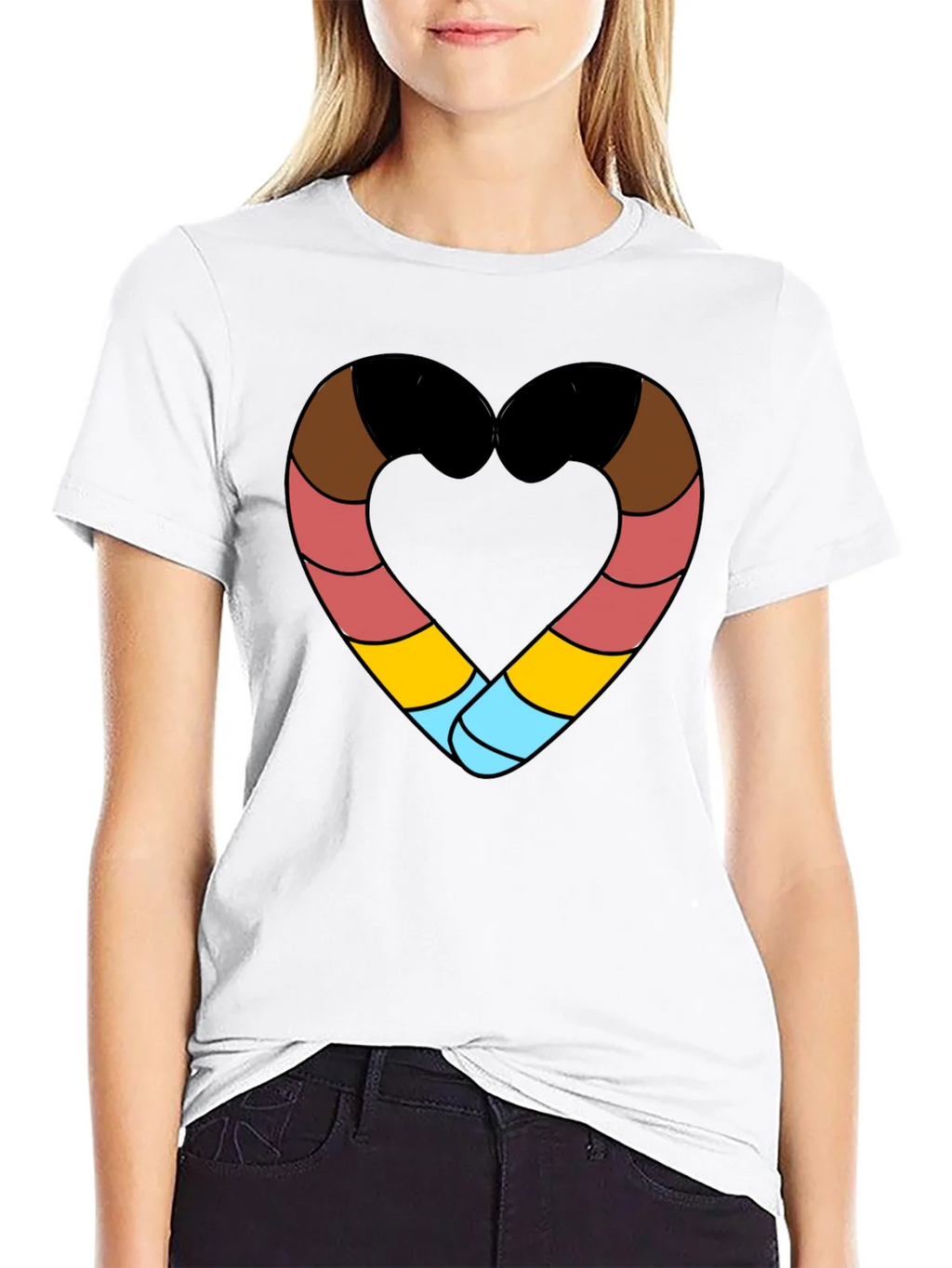 Striped Heart Graphic Black T-Shirt product image 8