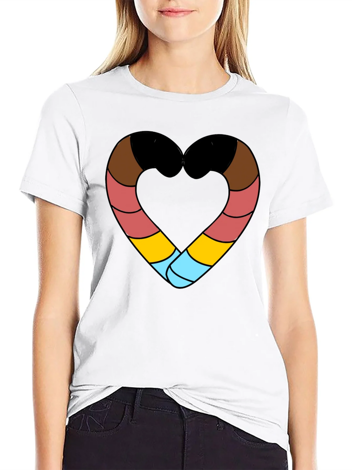 Striped Heart Graphic Black T-Shirt product image 8
