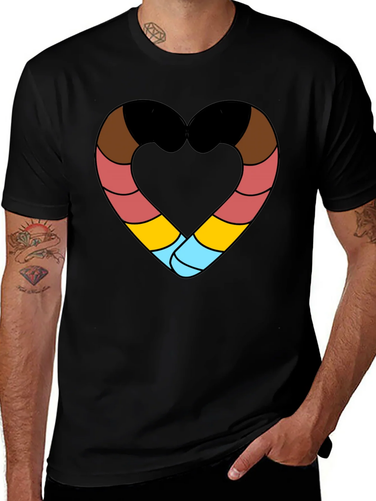 Striped Heart Graphic Black T-Shirt product image 1
