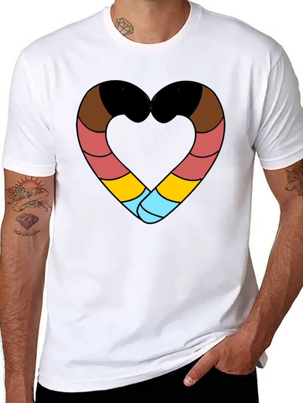 Striped Heart Graphic Black T-Shirt product image 7