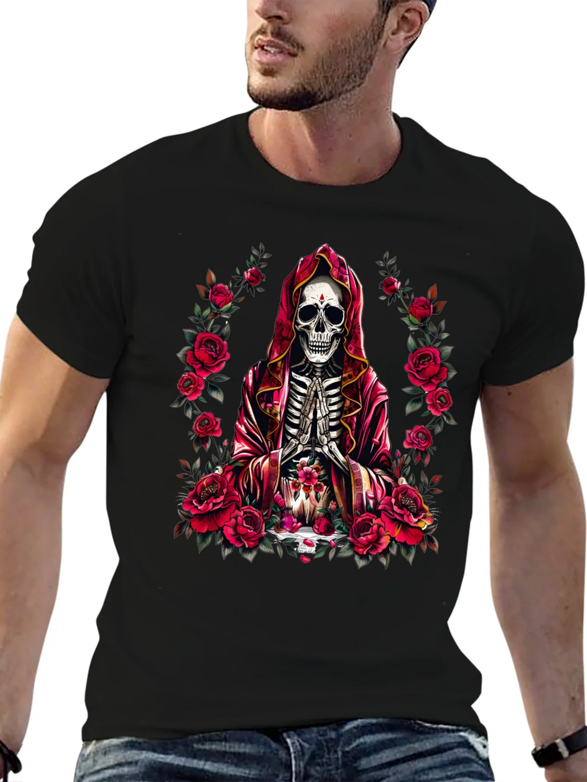 Skeleton Monk Rose T-Shirt - Gothic Style product image 6