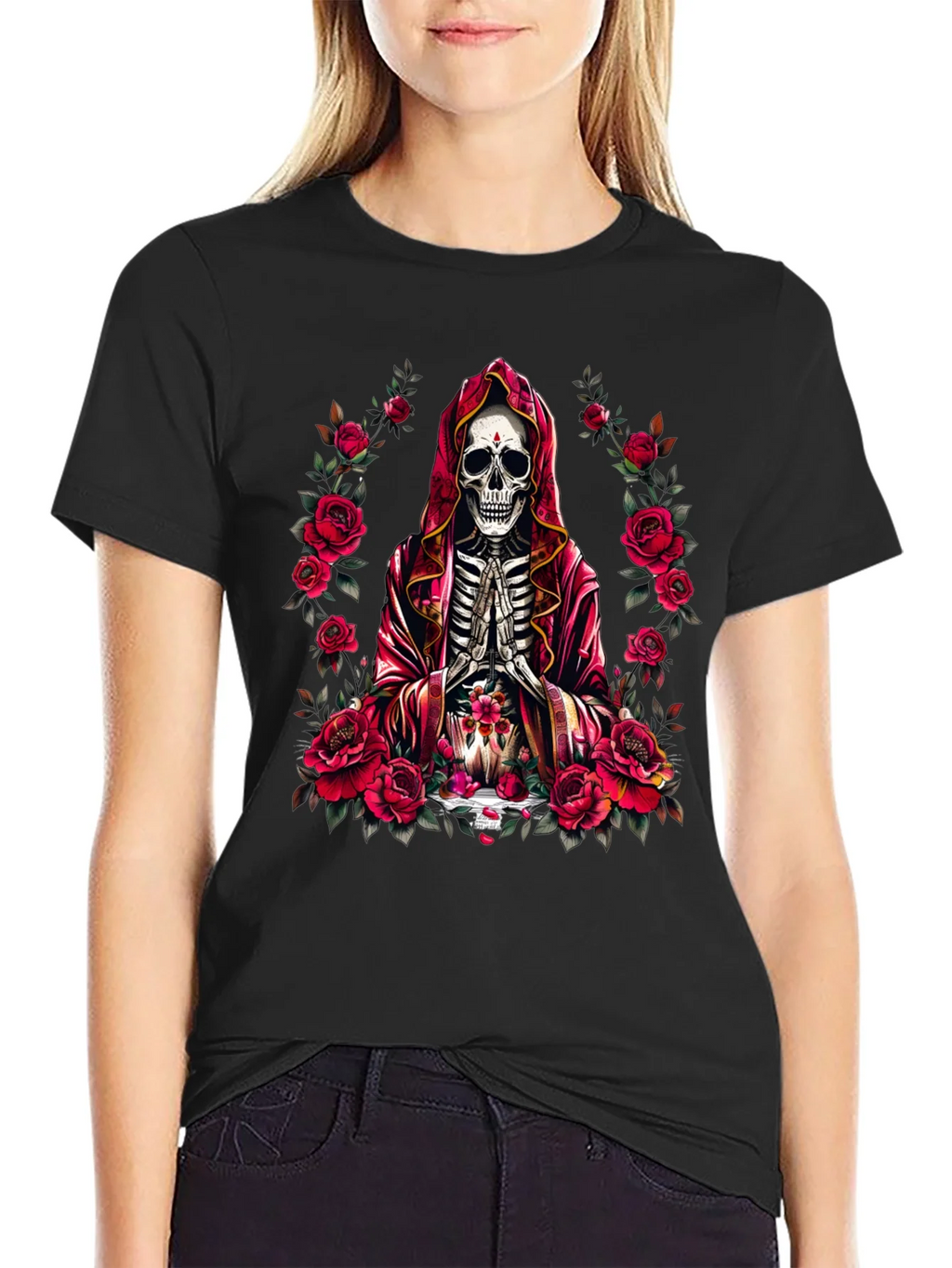 Skeleton Monk Rose T-Shirt - Gothic Style product image 2