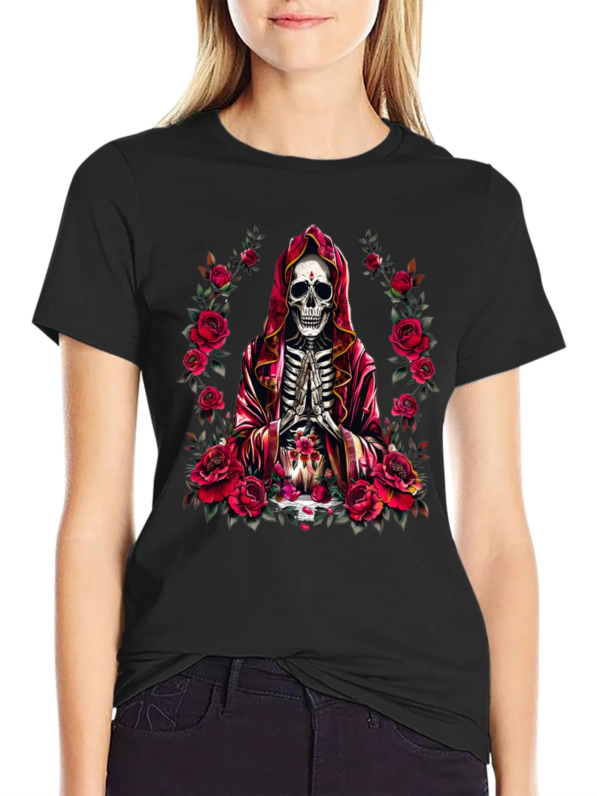 Skeleton Monk Rose T-Shirt - Gothic Style product image 2