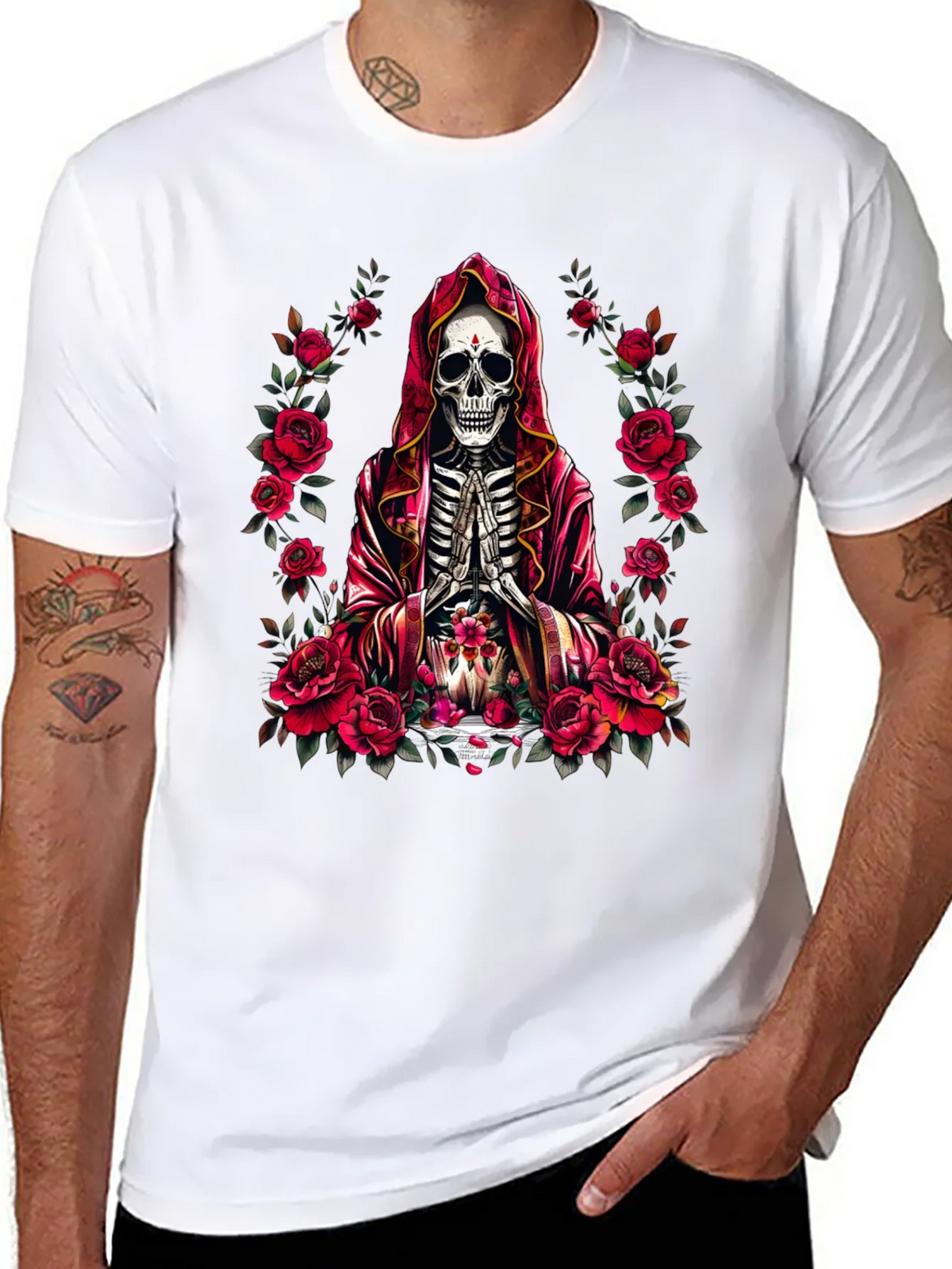 Skeleton Monk Rose T-Shirt - Gothic Style product image 7