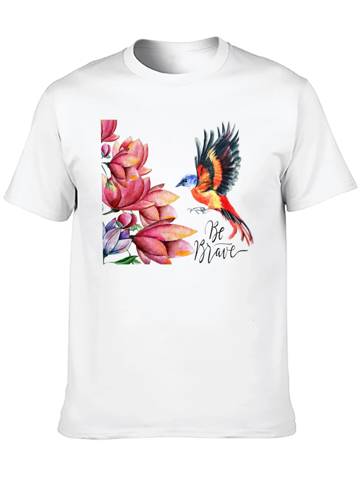 Bird & Lotus Flower Graphic Black T-Shirt product image 9