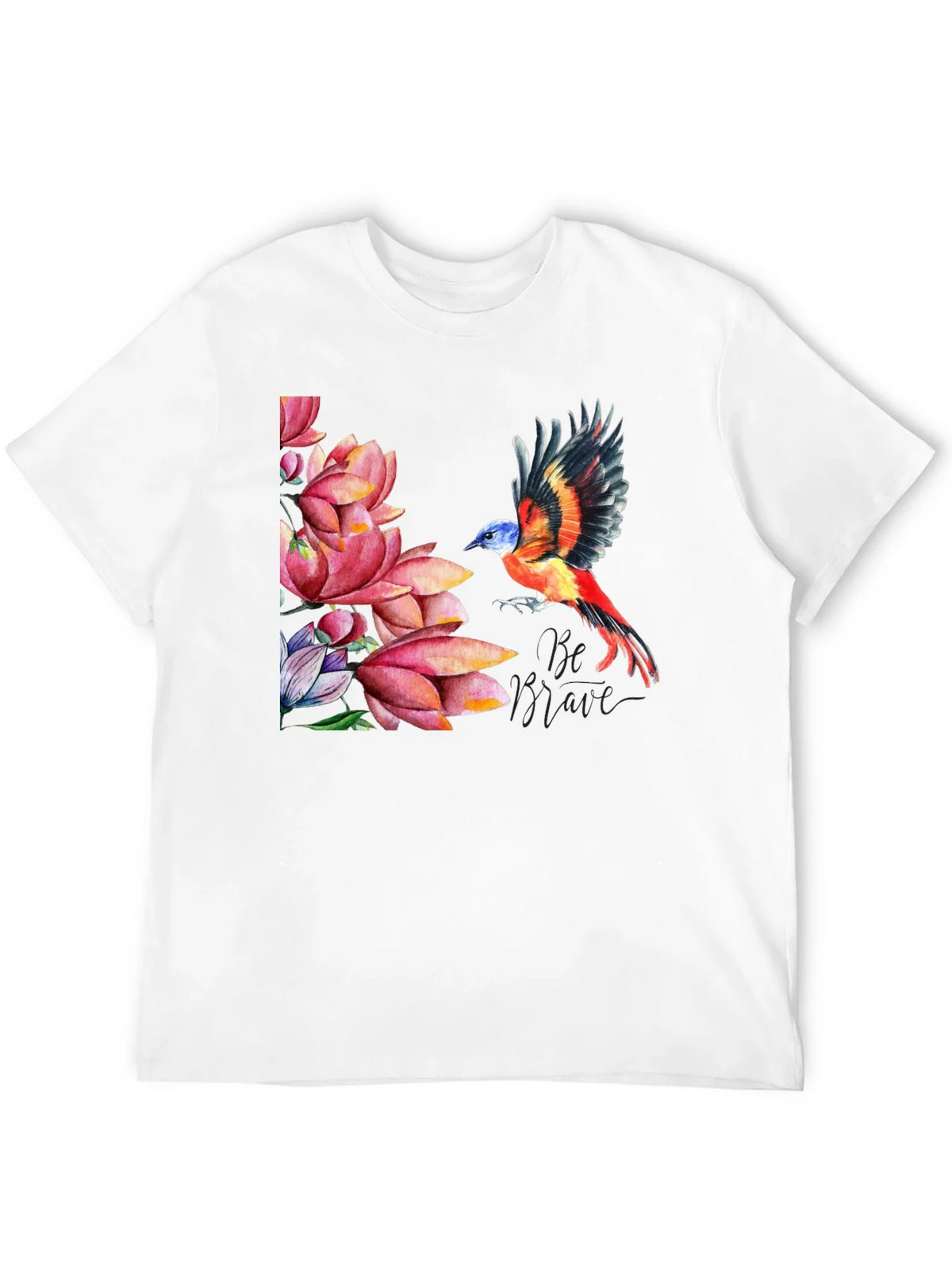 Bird & Lotus Flower Graphic Black T-Shirt product image 11