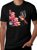 Bird & Lotus Flower Graphic Black T-Shirt product image 1