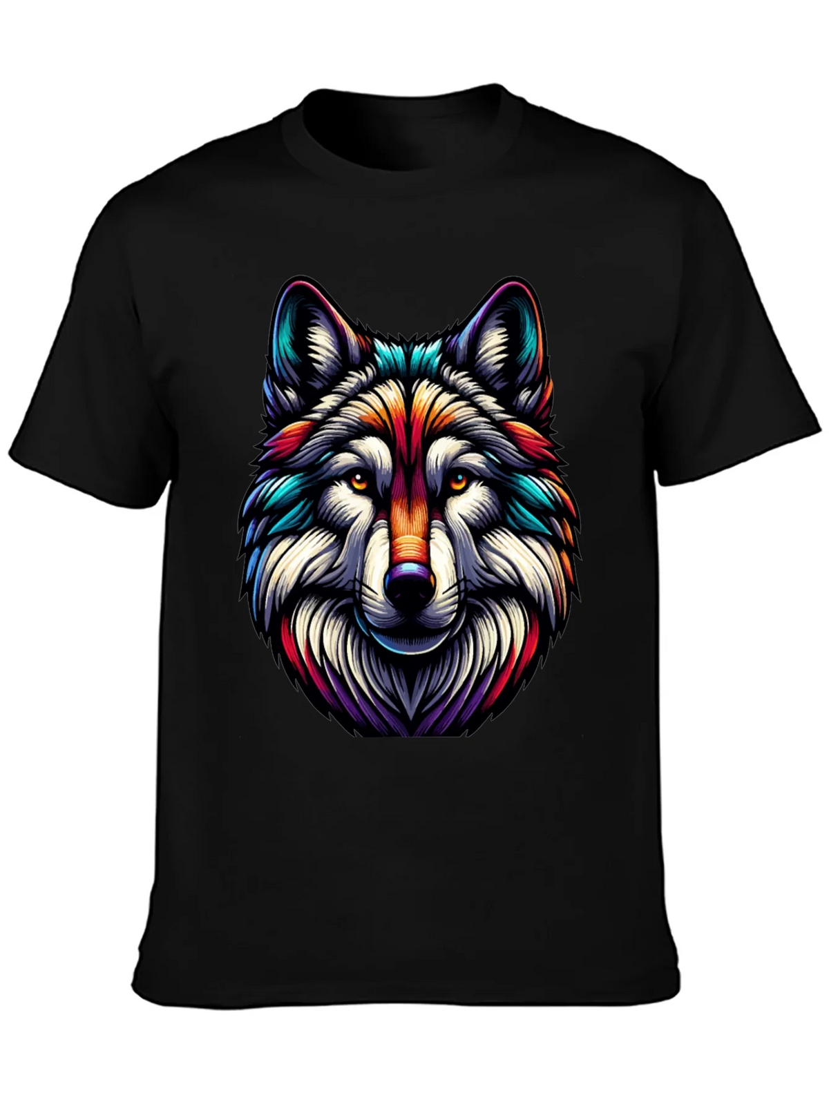 Vibrant Wolf Graphic Tee - Stylish Mens Black T-Shirt product image 3
