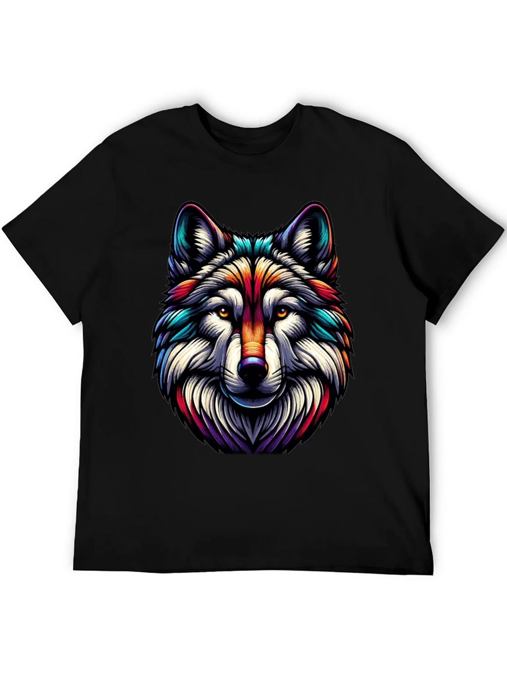Vibrant Wolf Graphic Tee - Stylish Mens Black T-Shirt product image 5